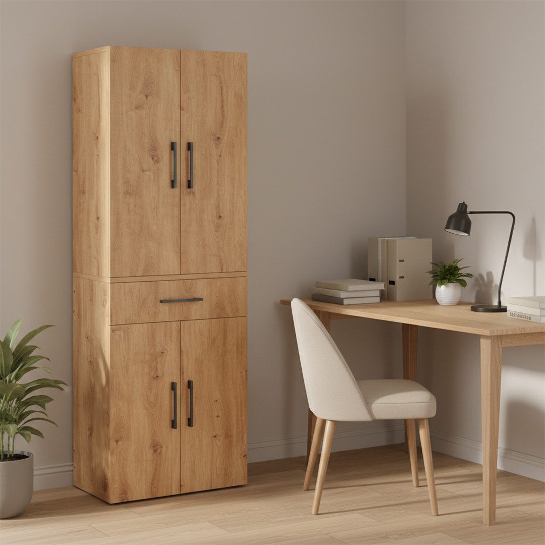 Bellamio Mehrzweckschrank Apol (Eichenoptik) Aktenschrank mit 6 Fächern, inkl. 1 Schublade, robust & kratzfest