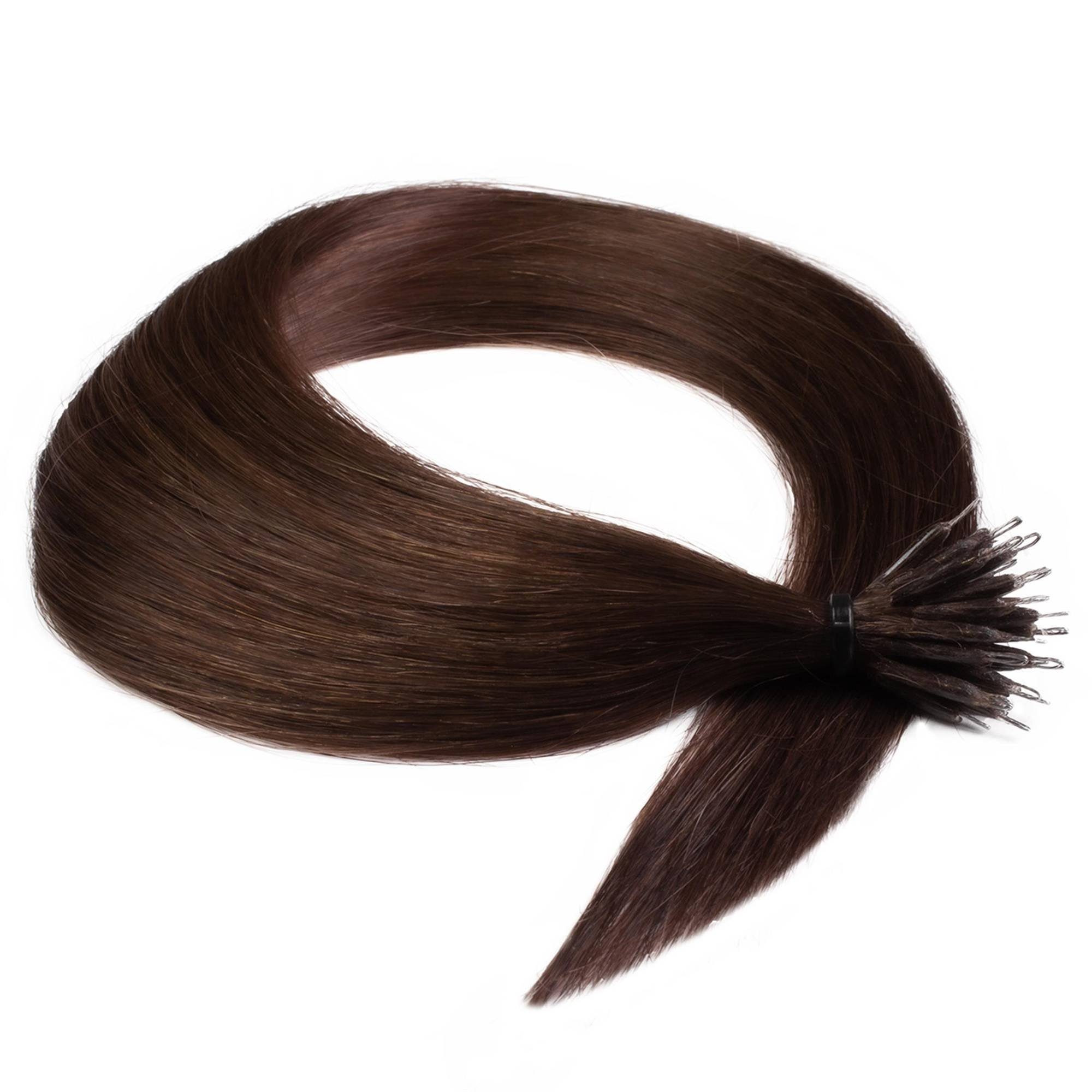 hair2heart Echthaar-Extension Premium Nanoring Extensions #4/77 40cm Mittelbraun Intensiv