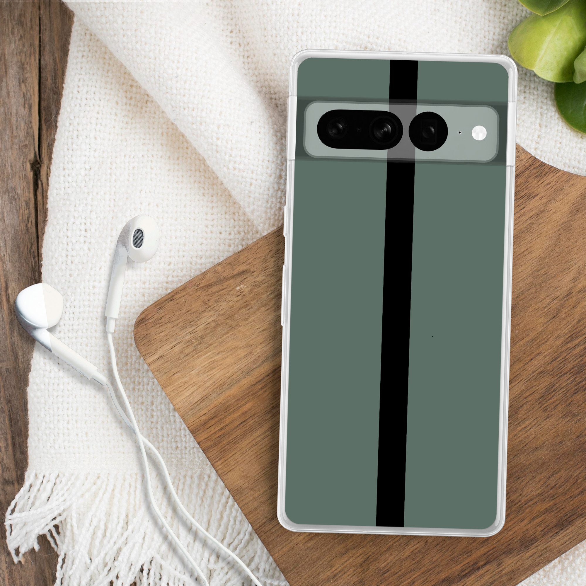 MuchoWow Handyhülle für Google Pixel 7 Pro Grün - Schwarz - Gestreift - Minimalistisch, Phone Case, Silikon, Schutzhülle Dünn