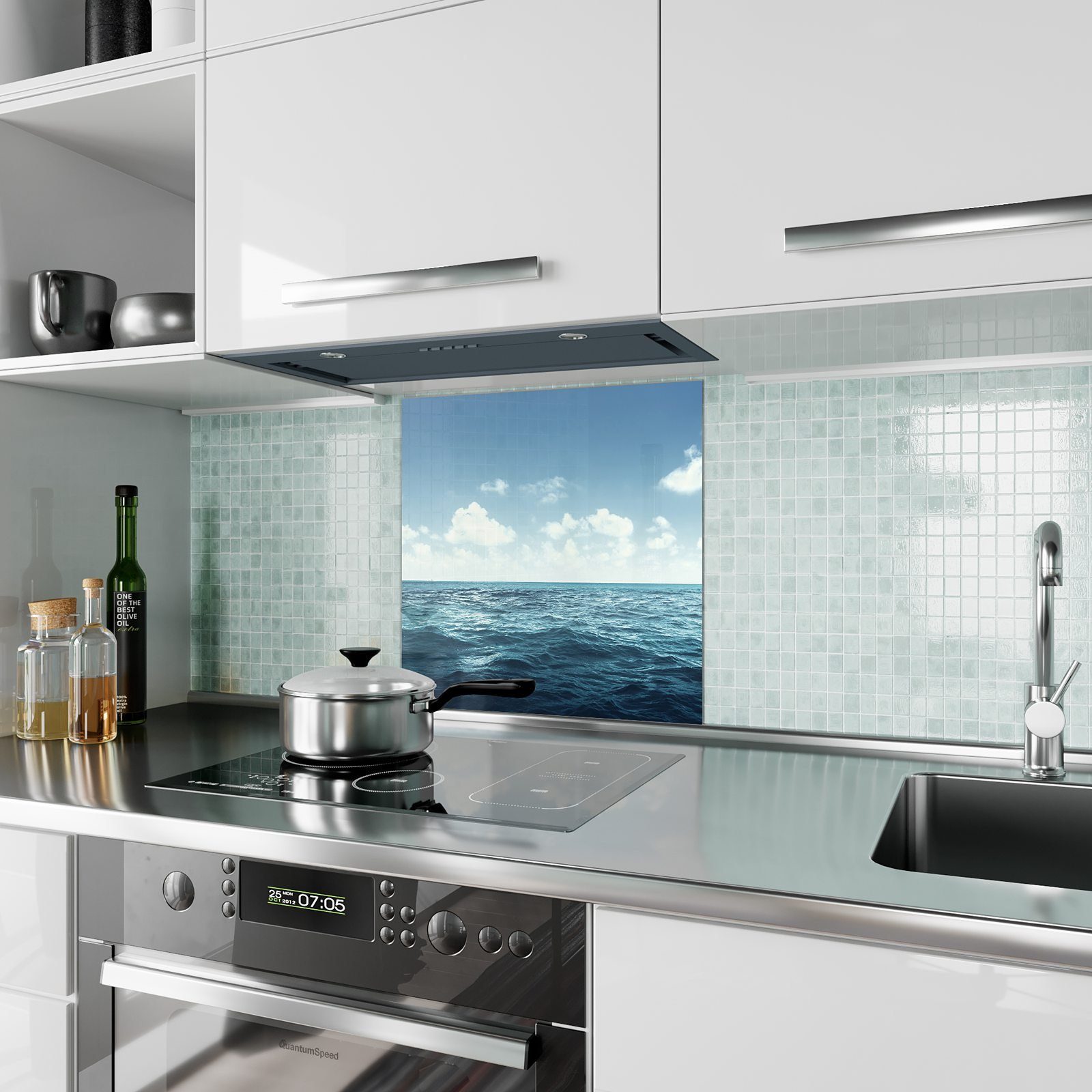 Primedeco Küchenrückwand Spritzschutz Glas Meer und Himmel
