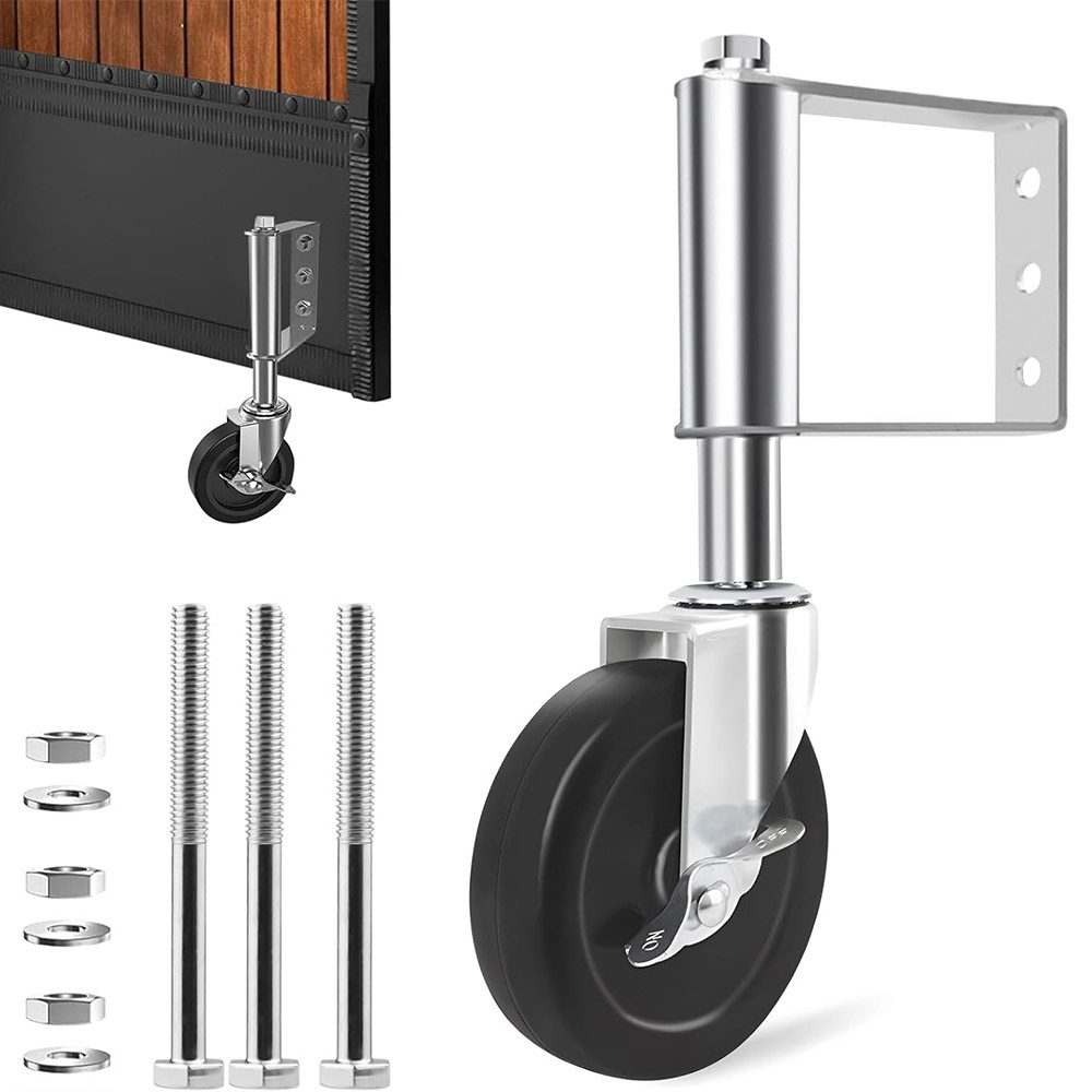 TUWENA Lenkrolle Torrolle 102mm mit Federbelastung, Rad mit Federung, 100kg Tragkraft, Drehbare Torrolle für Holztore, Zäune, Gartentor und Metalltore