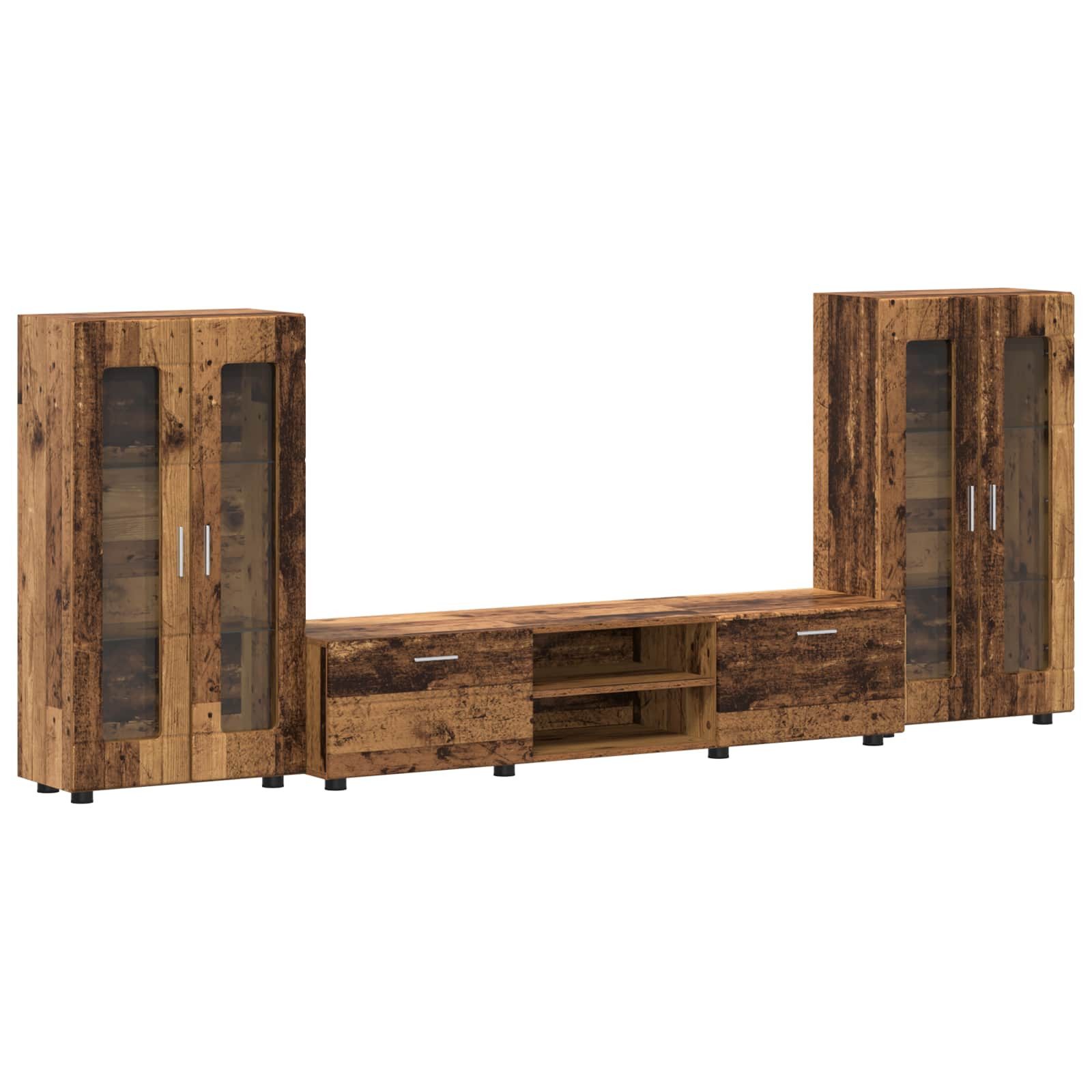 vidaXL Wohnzimmer-Set TV-Schrankset mit Schubladen FLORIN 3 pcs Altholz Holzwerkstoff, (3-St)