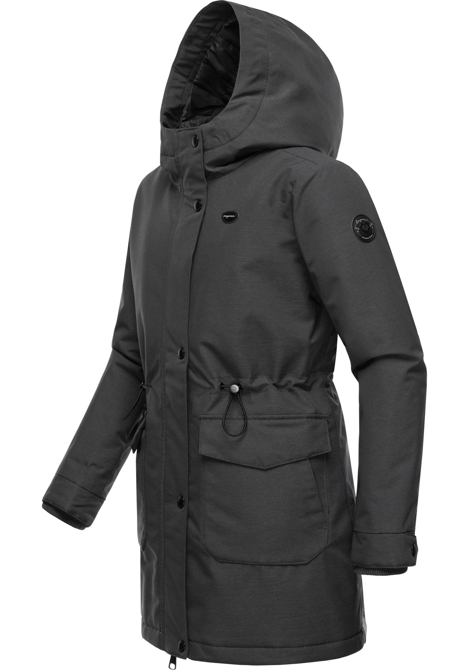 Kapuze, Taschen Ragwear mit + Rezinka Winterparka Winterjacke Mädchen Jacke großen mit Taillienzugband Mädchen