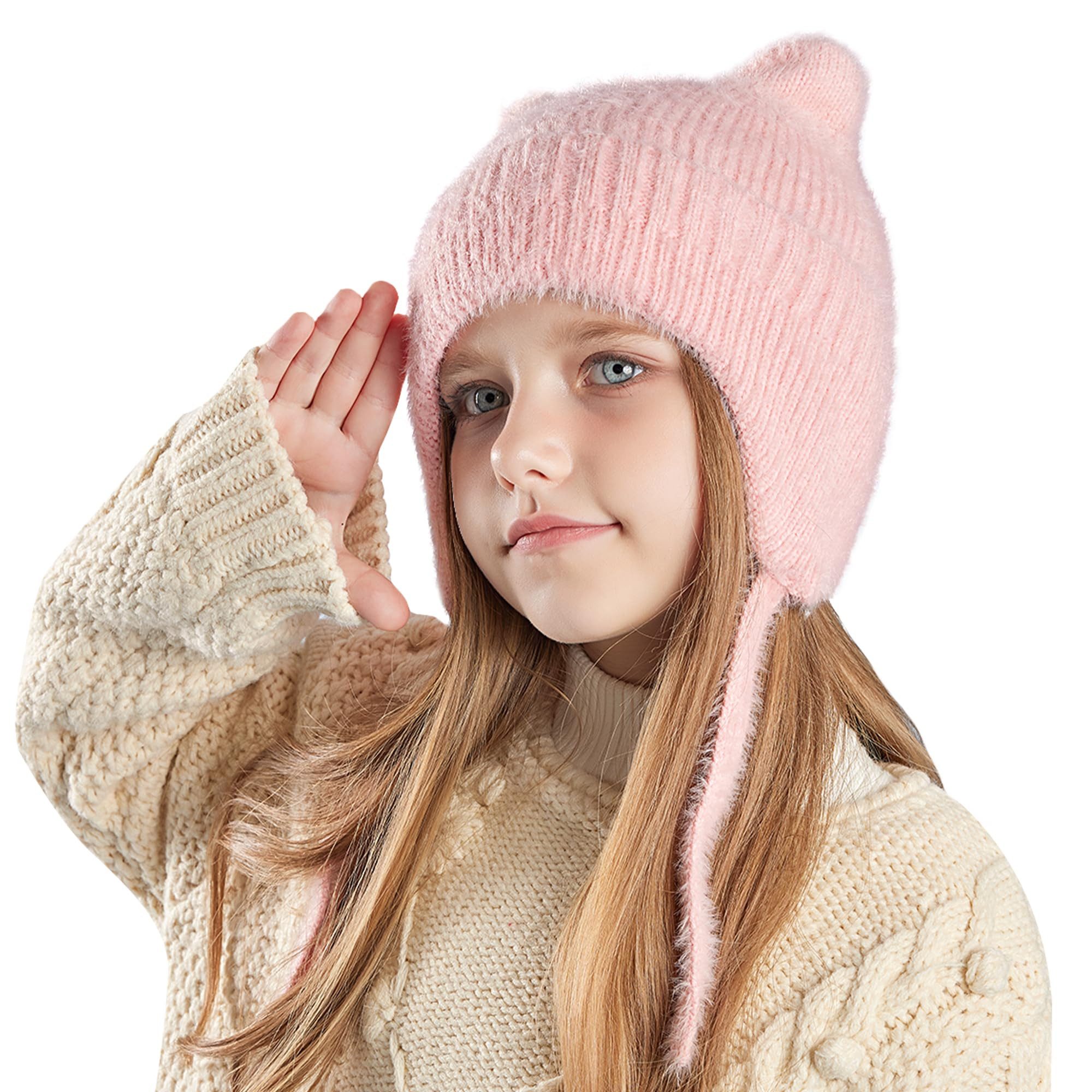 Coonoor Strickmütze Unisex Kinder Wintermütze Katzenohren mütze Warm Niedlich Strickmütze Winterliche Weihnachtsgeschenke für Kinder