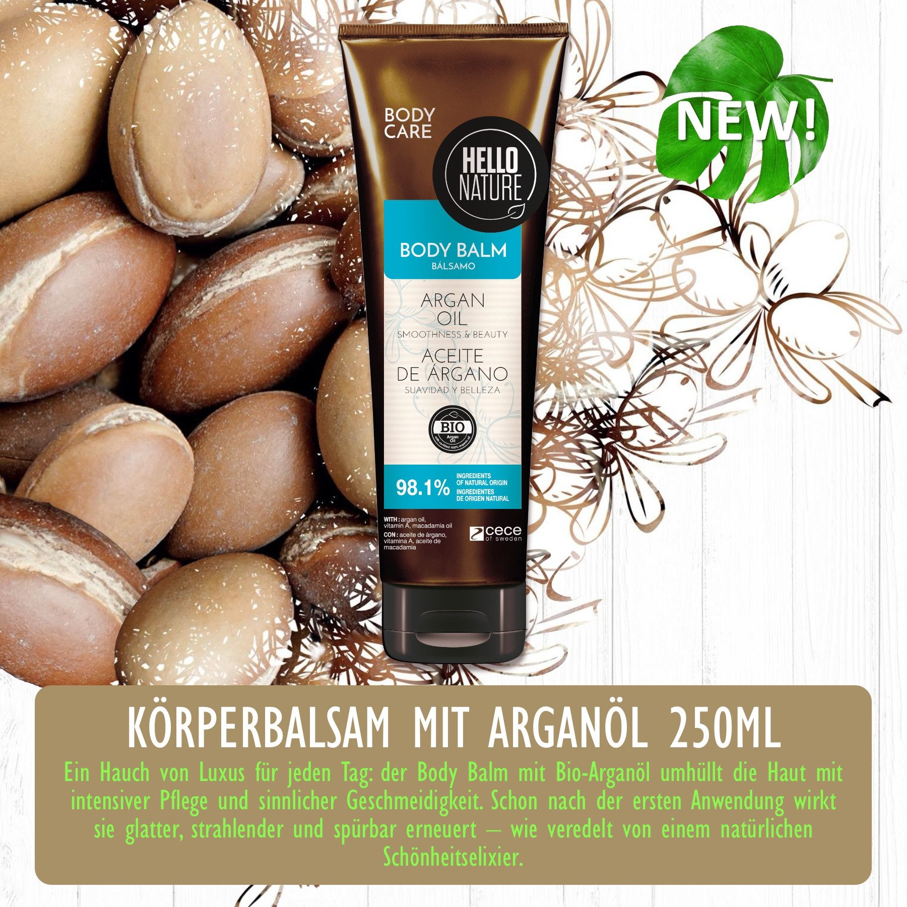 P-Beauty Cosmetic Accessories Körpercreme Body Balm Körper Balsam Feuchtigkeitspflege mit Arganöl Hello Nature, 1-tlg., Hautpflege, Körpercreme, Body Balm, Hello Nature