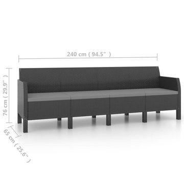 vidaXL Gartenlounge-Set 4-Sitzer-Gartensofa mit Kissen Anthrazit PP Rattan, (1-tlg)