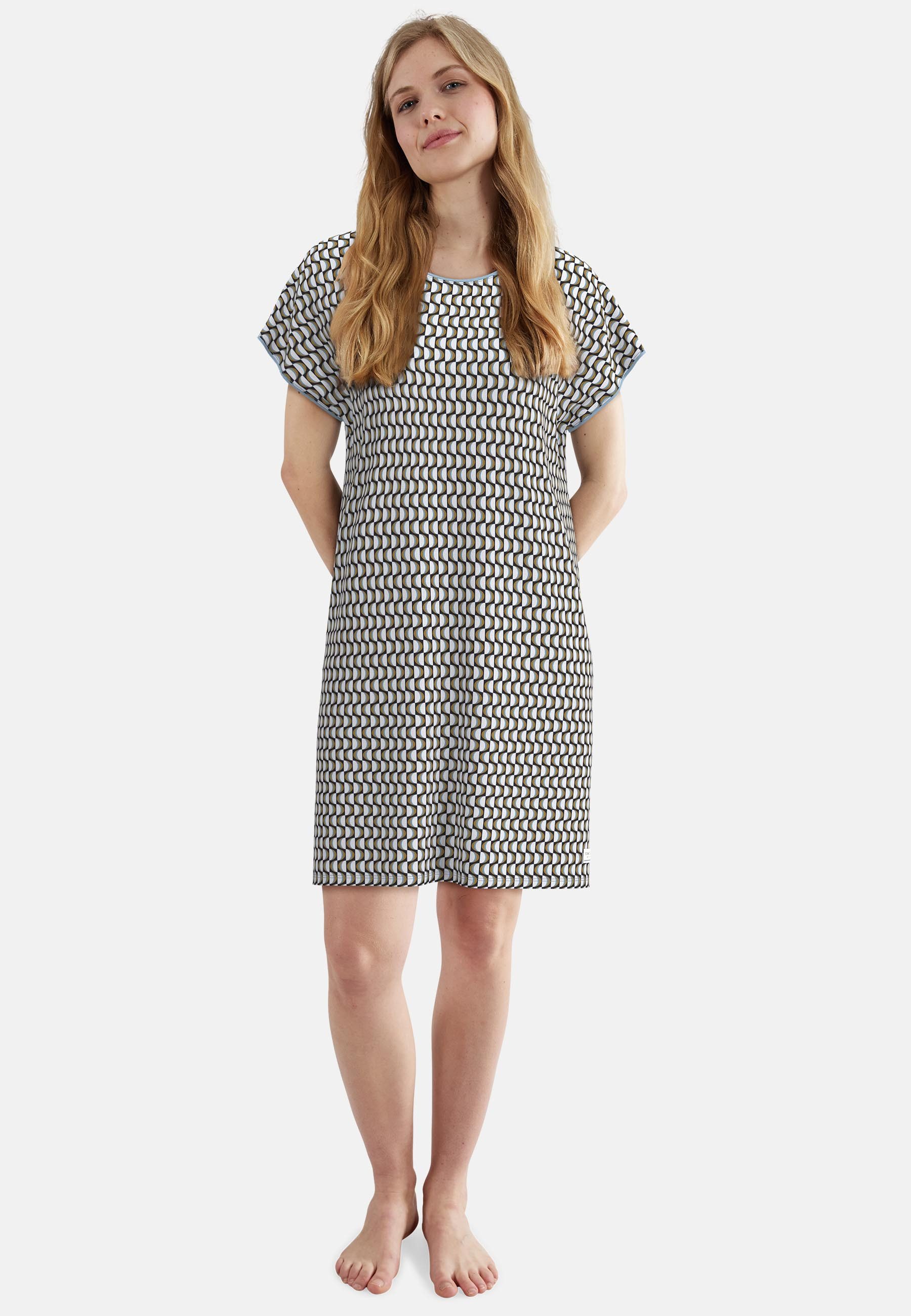 TOM TAILOR Nachthemd knielang, Kurzarm, Rundhalsausschnitt, gemustert, Baumwollmix