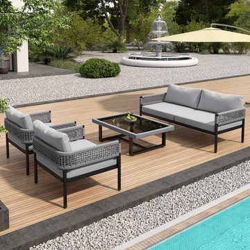 Flieks Gartenlounge-Set, Balkonmöbel Gartenmöbel Seil mit Gartentisch und Kissen