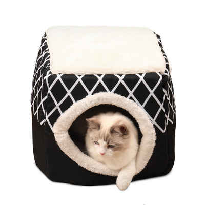 CALIYO Tierbett Katzenbett Katzenhöhle mit Super Weichem Flauschigem Innerkissen, Katzenhöhle zum Schlafen Haustier Nest für Katze und kleine Hunde