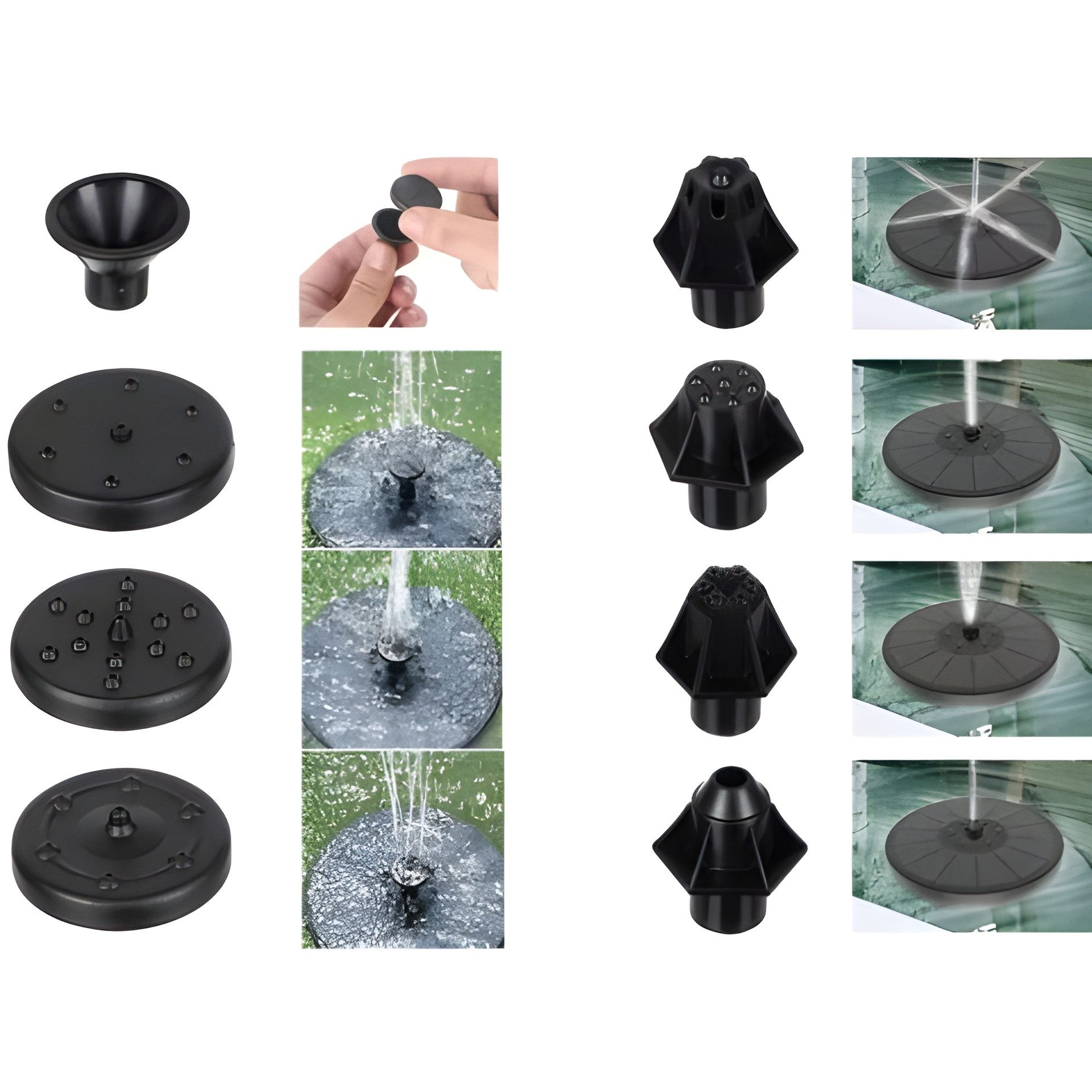 Gardlov Gartenbrunnen LED Solar Brunnen Wasser, 16 cm Breite, (Packung, 1 tlg., Komplettset mit 7 Fontänenaufsätzen), RGB-LED-Beleuchtung & austauschbare Fontänenaufsätze