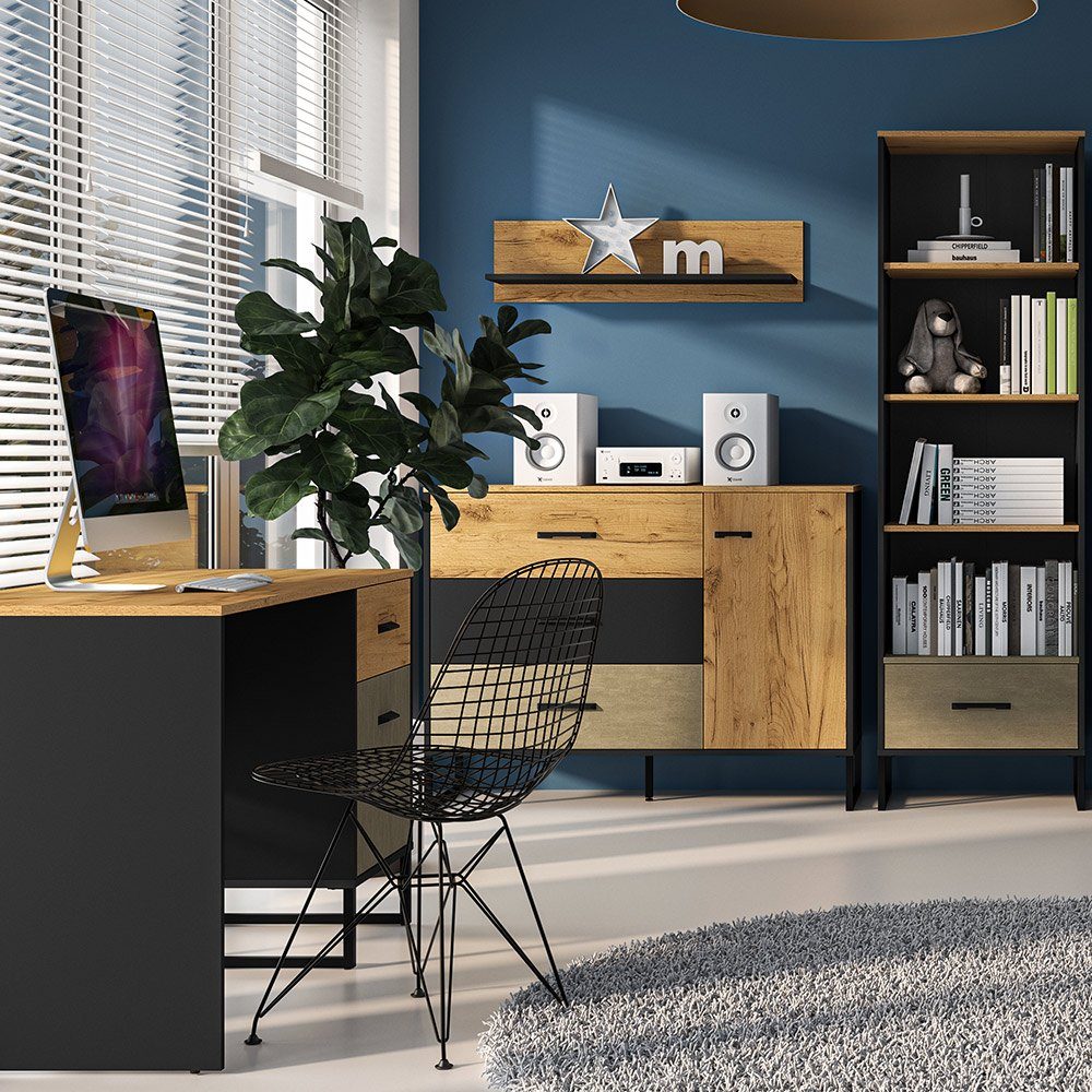 Lomadox Jugendzimmer-Set CASPER-131, (Sparset, 4-tlg), mit Schreibtisch in schwarz/Eiche/sandfarben