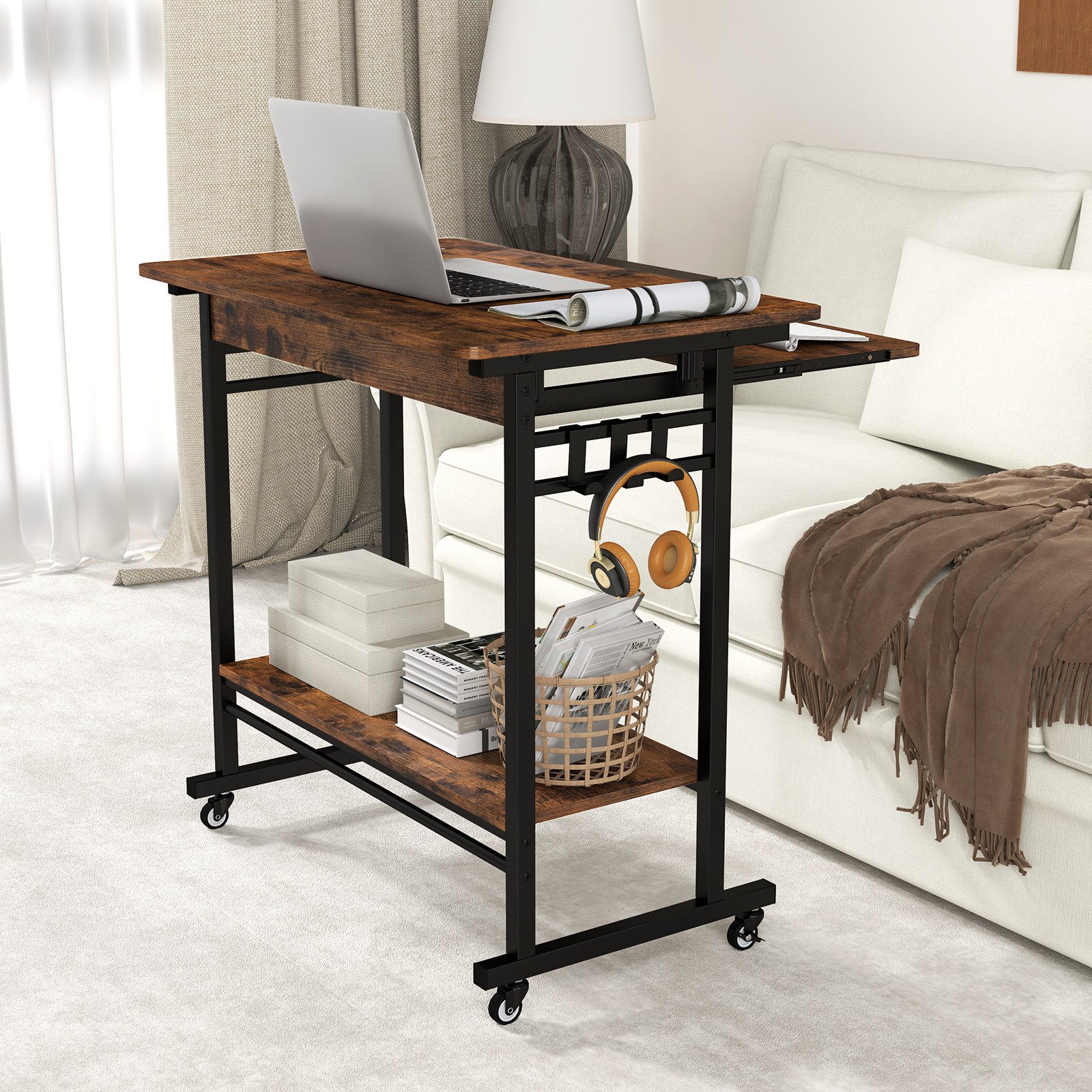 COSTWAY Computertisch, mit Rollen & Tastaturablage, platzsparend, 80x50x78c günstig online kaufen