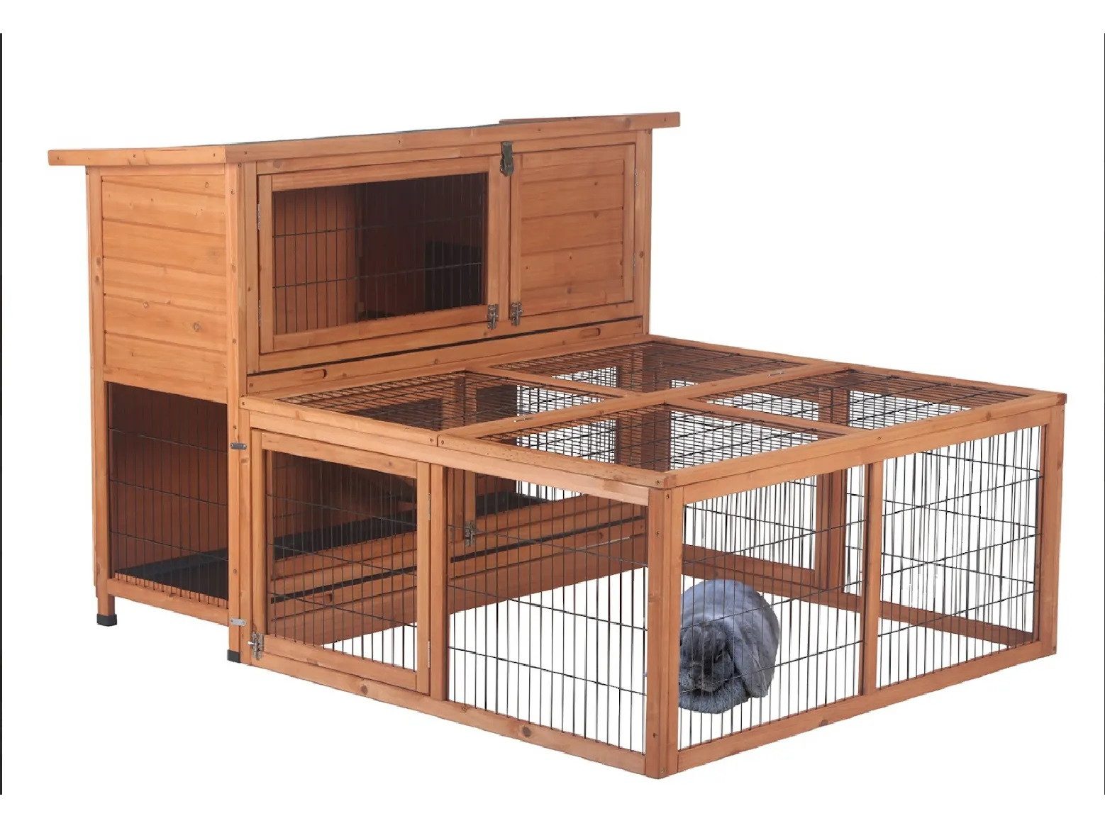RV-Parts Kleintierstall Kaninchenstall Hasen Stall Freilauf Käfig mit Auslauf und Schutzhaus