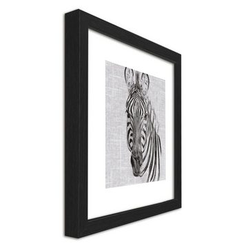 artissimo Bild mit Rahmen Bild gerahmt 30x30cm / Design-Poster inkl. Holz-Rahmen / Wandbild, Schwarz-Weiß Zeichnung: Zebra