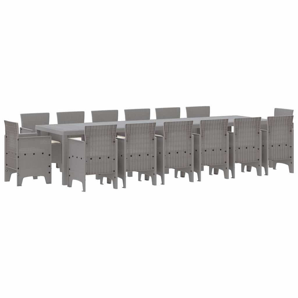 vidaXL Gartenlounge-Set Garten Essgruppe 15 stk. Hellgrau Polt Rattan, (15-tlg)