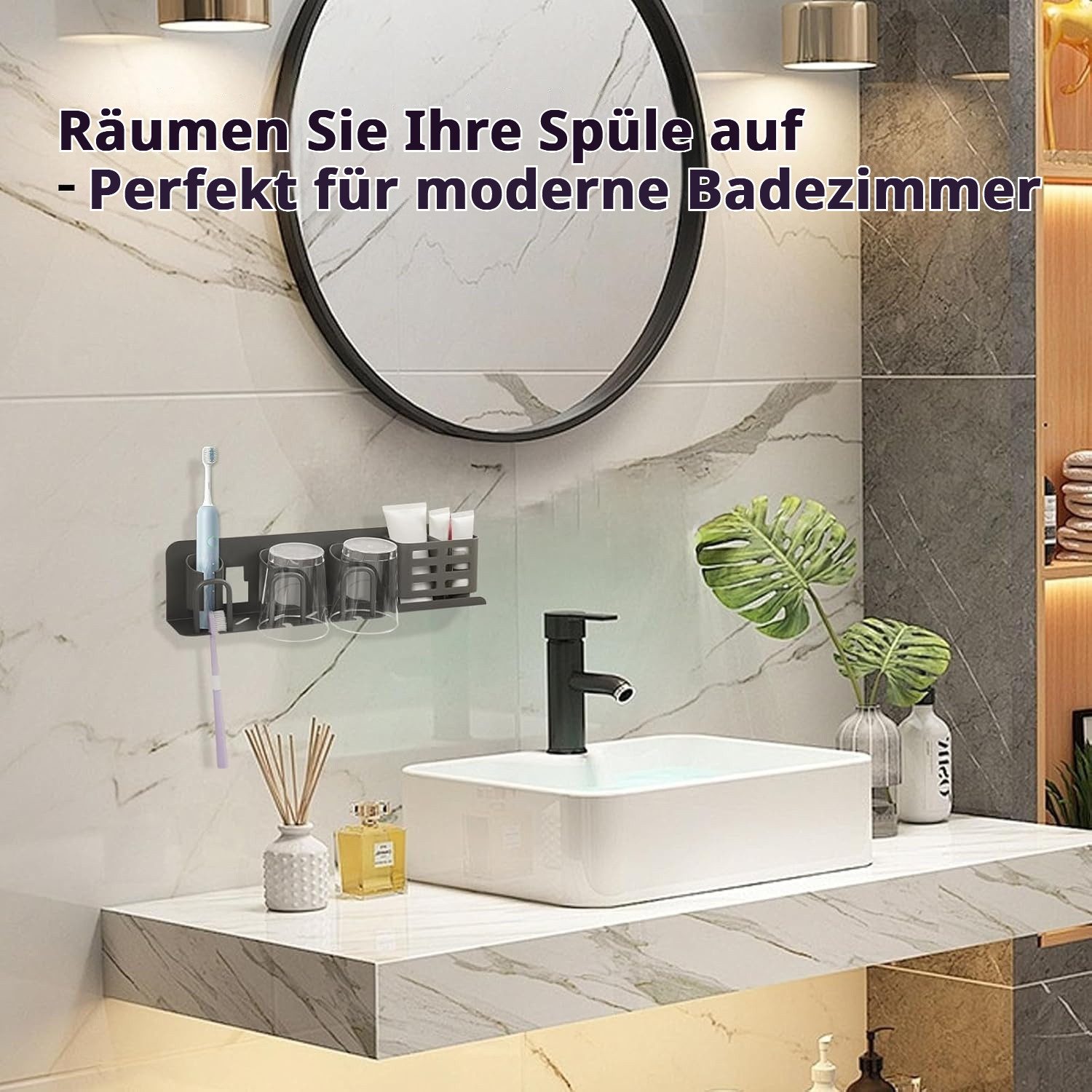 BlingBin Zahnbürstenhalter Elektrischer Zahnbürstenhalter aus Aluminium, Badezimmer-Wandmontage, (1er set, 1-St., 35 * 6,5 * 9,5 cm), Zahnbürstenhalter, Aufbewa – Bild 5 von 5