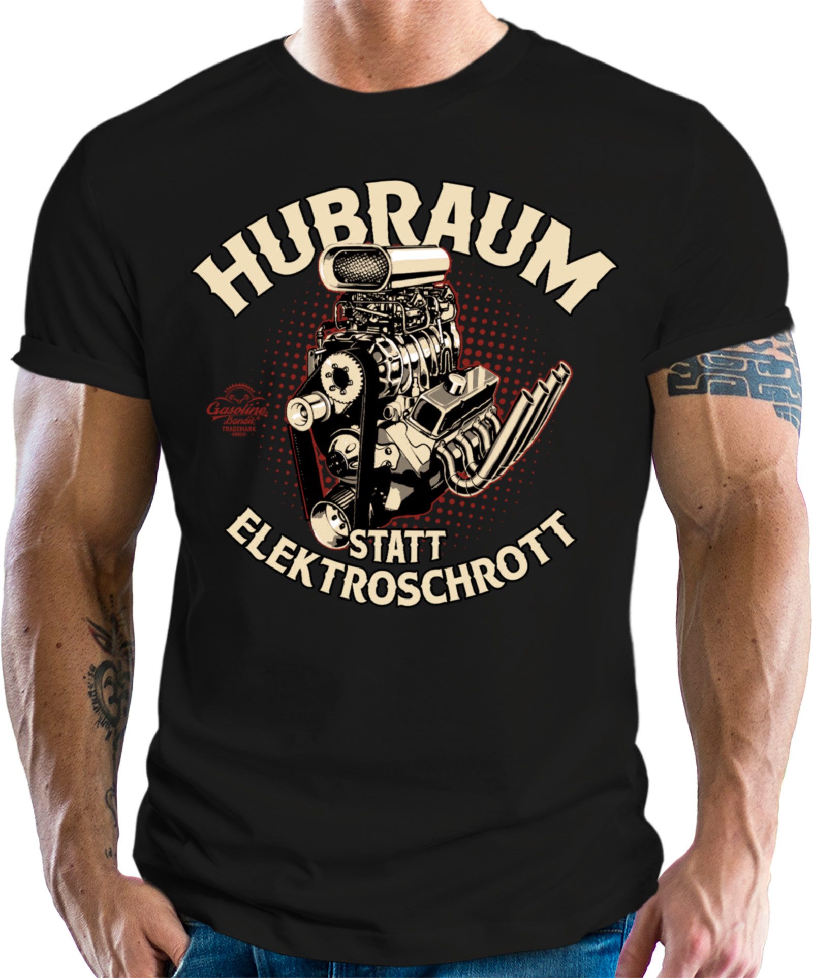 GASOLINE BANDIT® T-Shirt für US-Cars Classic Oldtimer Fans - Hubraum statt Elektro