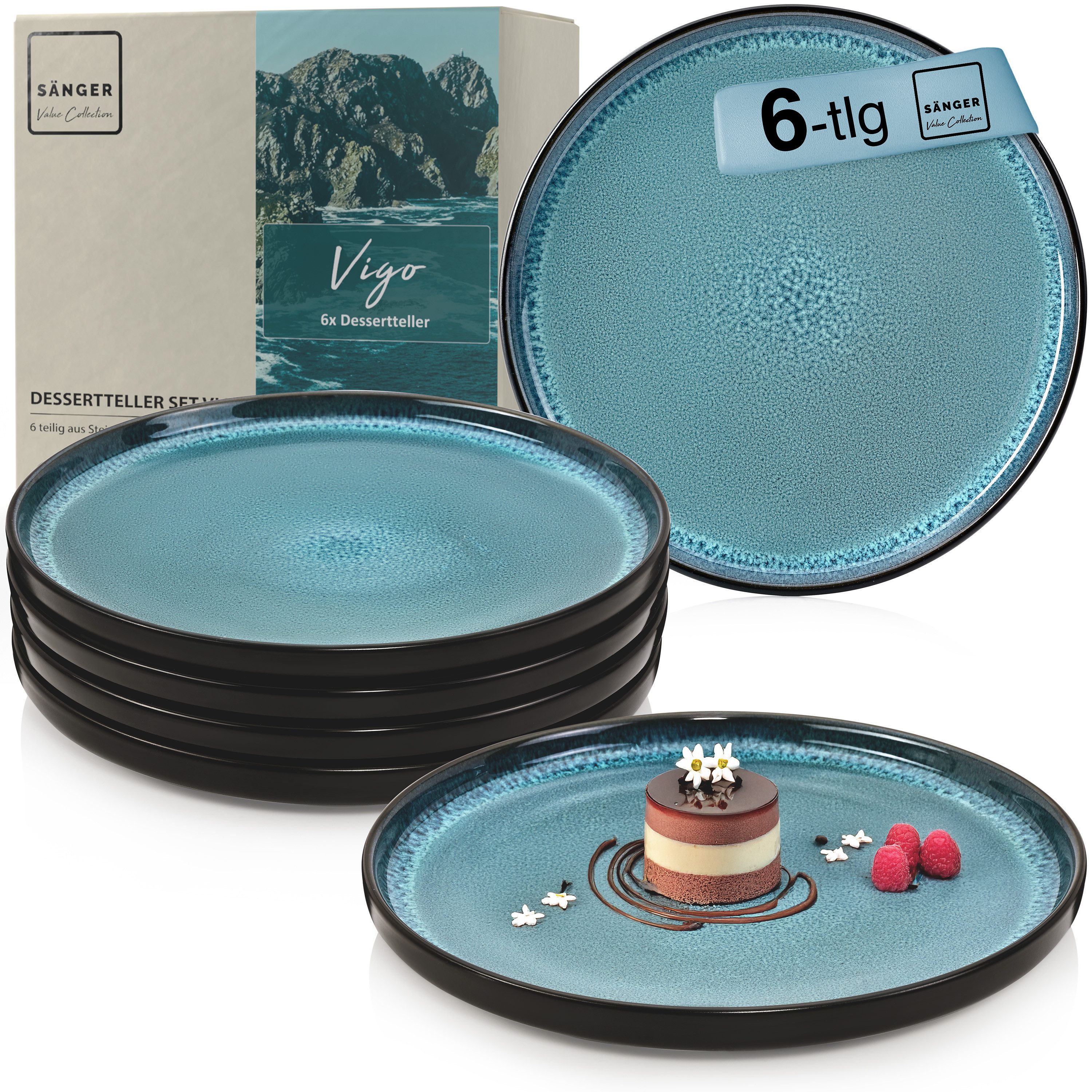 SÄNGER Тарелки Vigo, (6 St), Десертная тарелка Set, Steingut, Handmade, Blau-Schwarz, VALUE COLLECTION