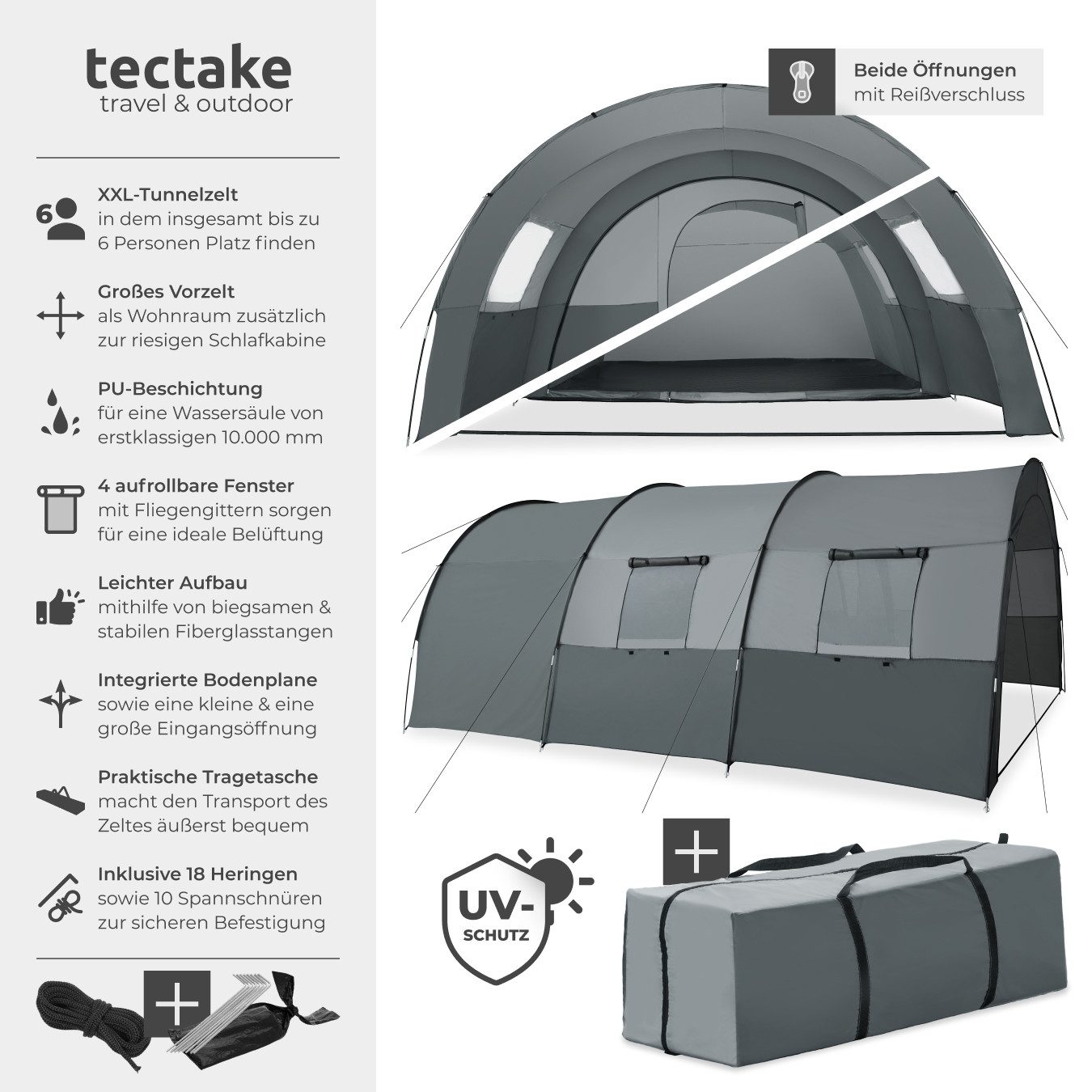 tectake Tunnelzelt Campingzelt Roskilde für 6 günstig online kaufen