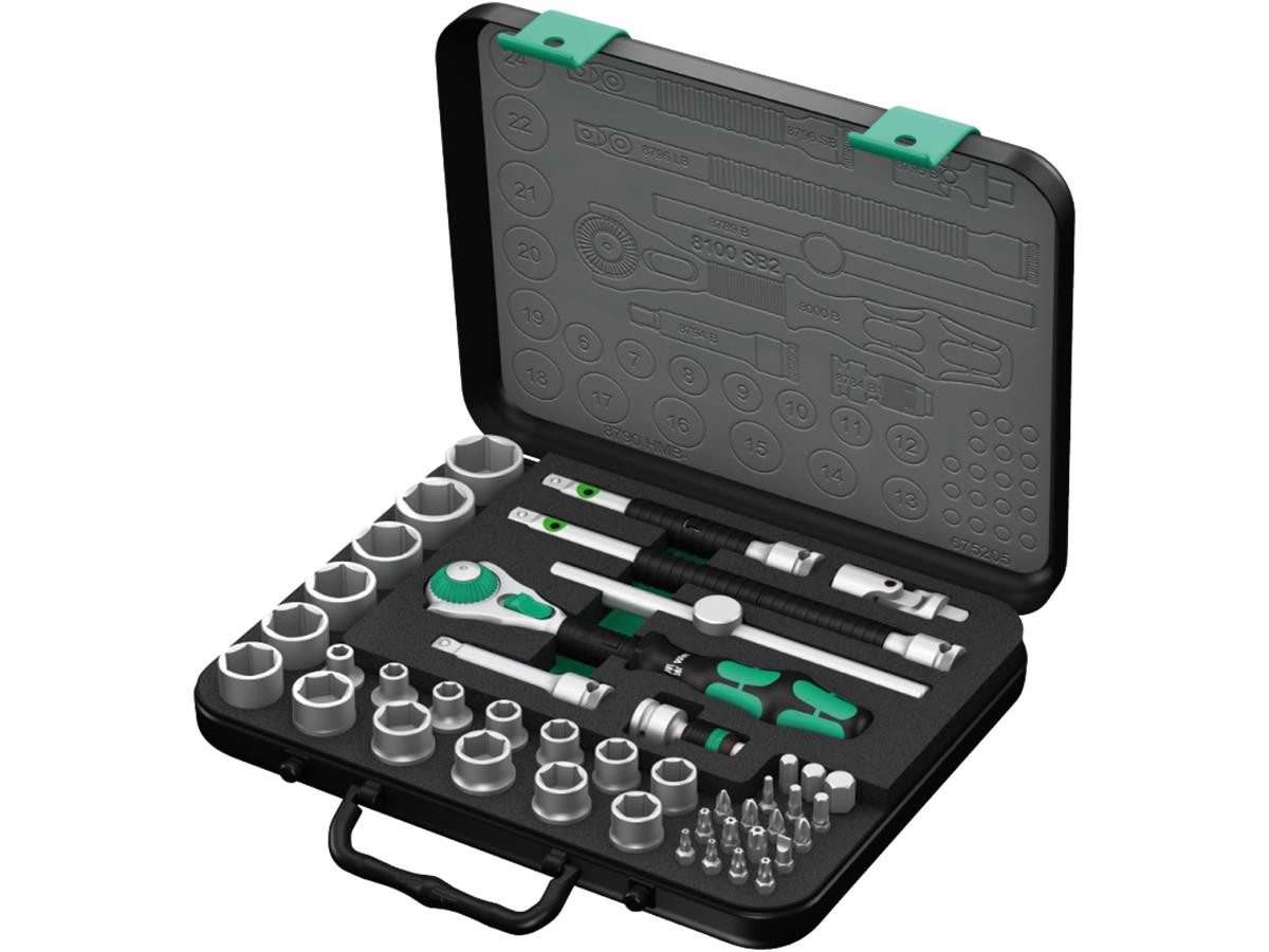 Wera Umschaltknarre 8100 SB 2 Zyklop Speed-Knarrensatz (Set, 43 St), Schwungmassenkonstruktion und griffige Schnelldrehhülse