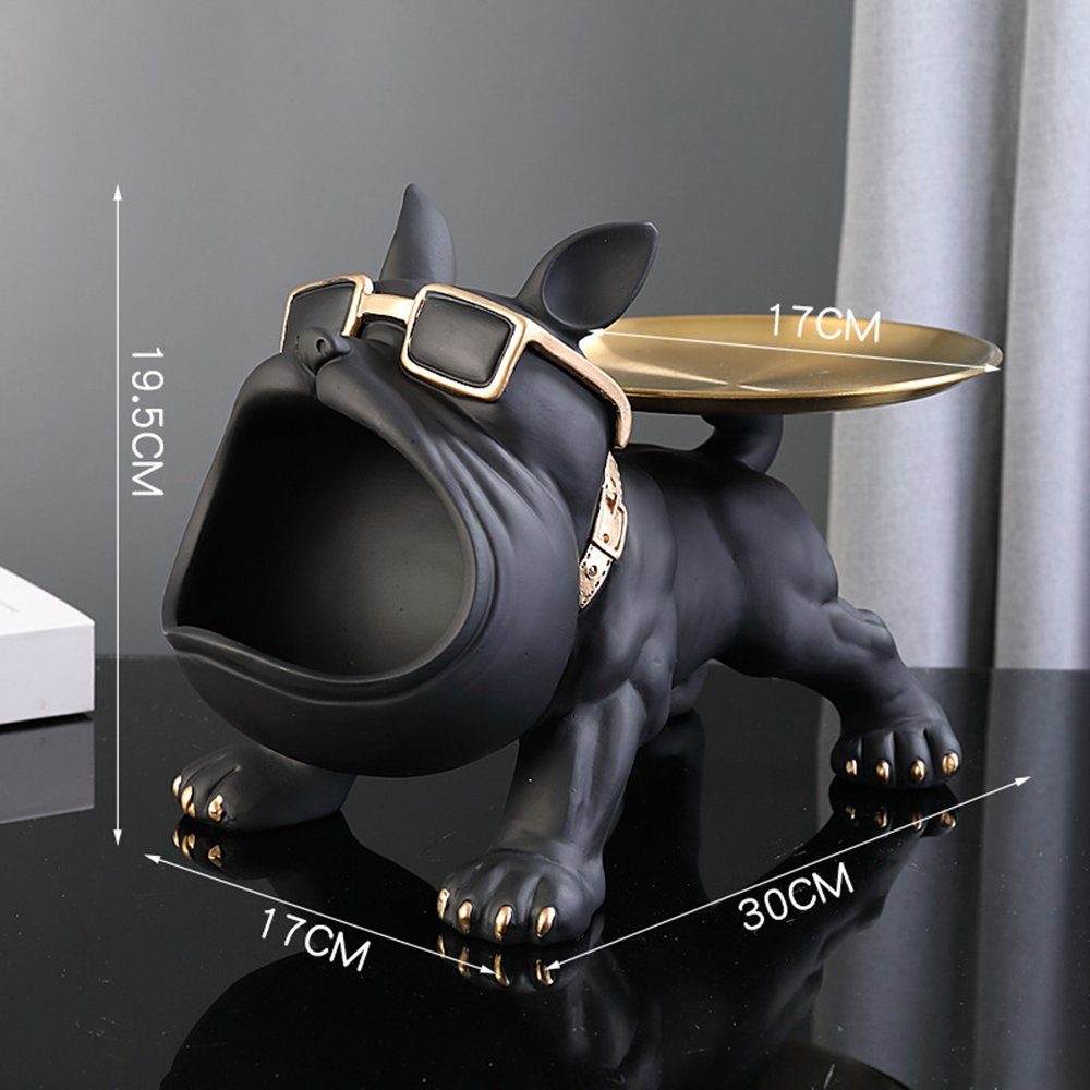 Vinbcorw Französische Bulldogge Figur mit Tablett Edelstahl, Tisch