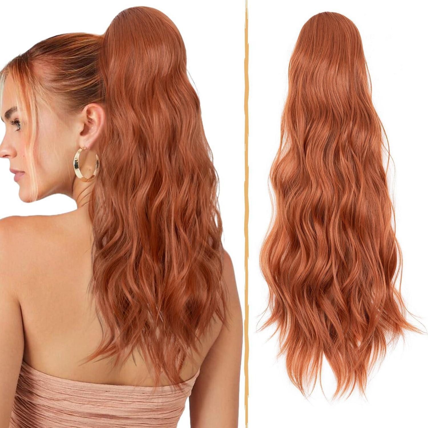 LuxusKollektion Kunsthaar-Extension Pferdeschwanz Haarteil Haarverlängerung Clip in Frauen 66cm Kupferrot