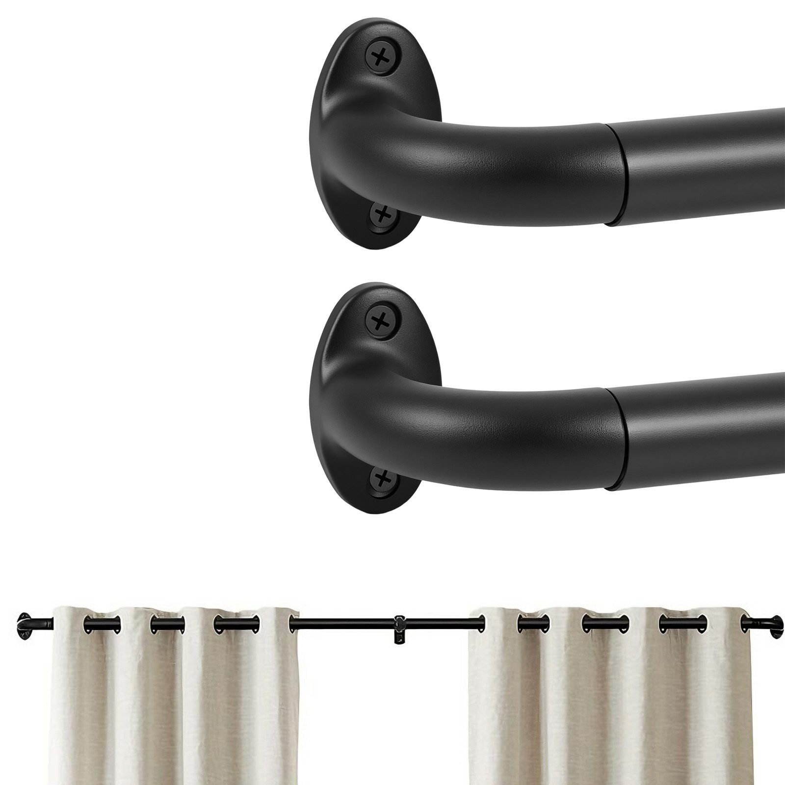 BlingBin Gardinenstange Industrielle ausziehbare Metallstange rostfest, verstellbar 120–212 cm, Ø 25 mm, ausziehbare, verschraubt, Metall, für Ösenvorhänge, doppelt nutzbar als Fensterstange und Raumteiler