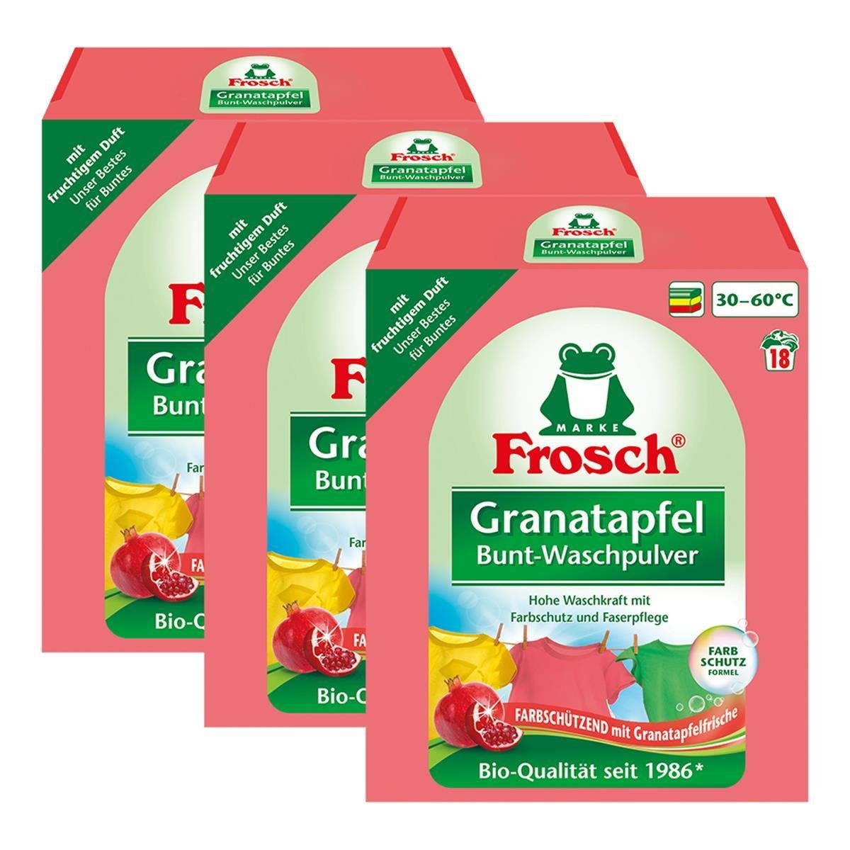 Bunt-Waschpulver (3er kg Colorwaschmittel Duft Frosch Mit Granatapfel fruchtigem 1,35 - FROSCH