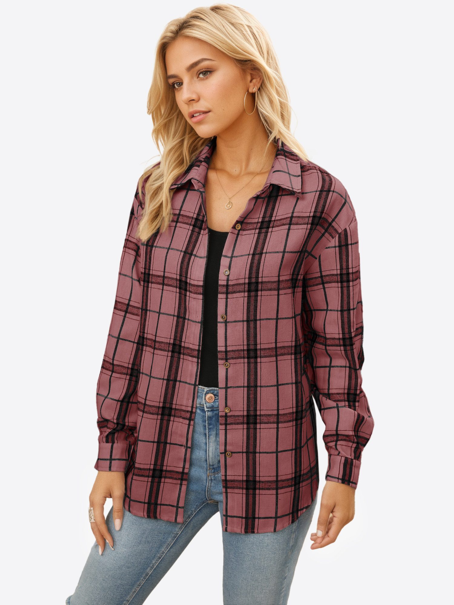 Imily Bela Flanellbluse Damen Langarmshirt Plaid (Packung, 1-tlg., 1per-Pack) mit Baumwolle