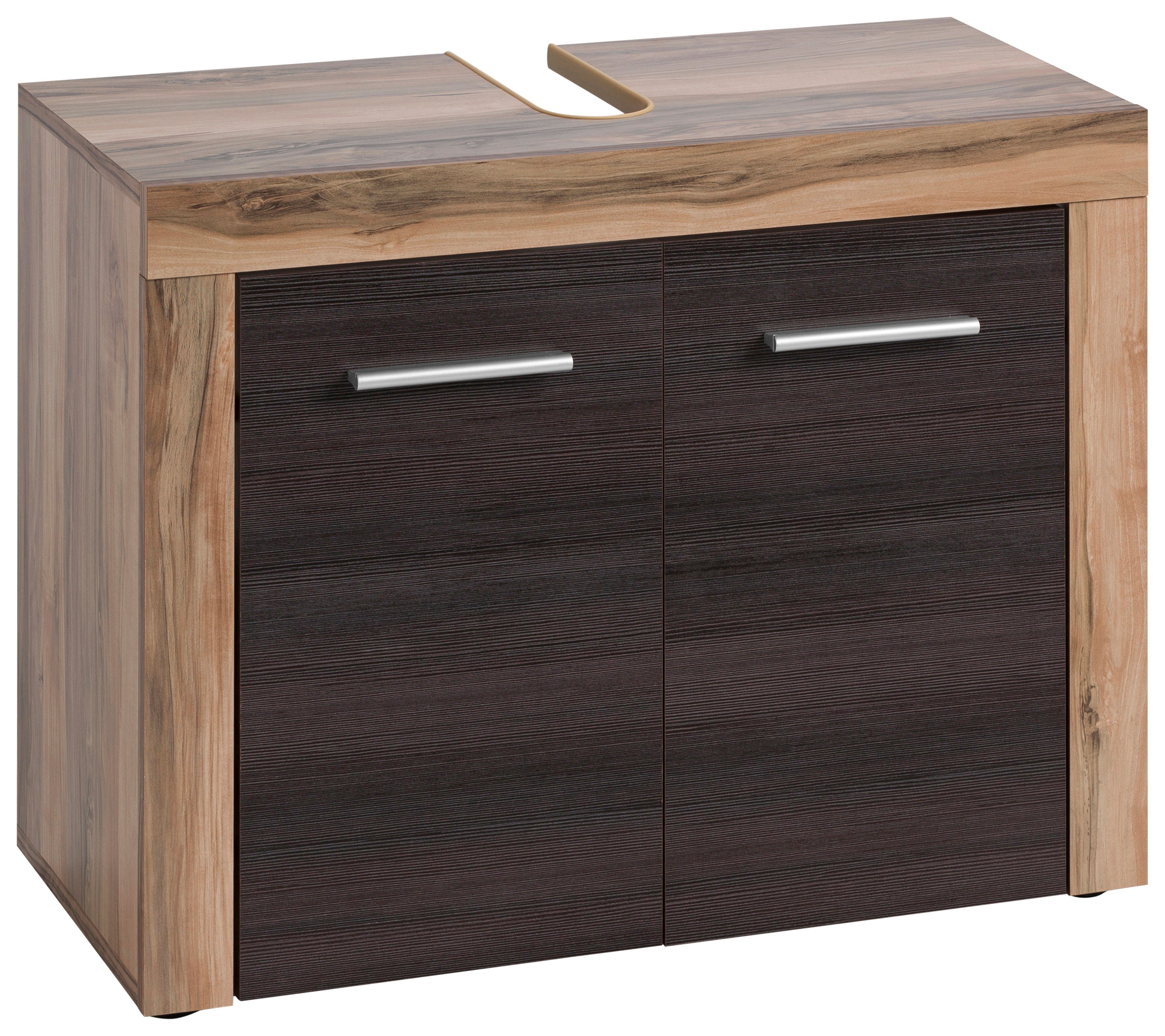 trendteam Waschbeckenunterschrank CANCUN mit Rahmenoptik in Holztönen, Höhe 56 cm satin nussbaumfarben/darkwood | nussbaumfarben