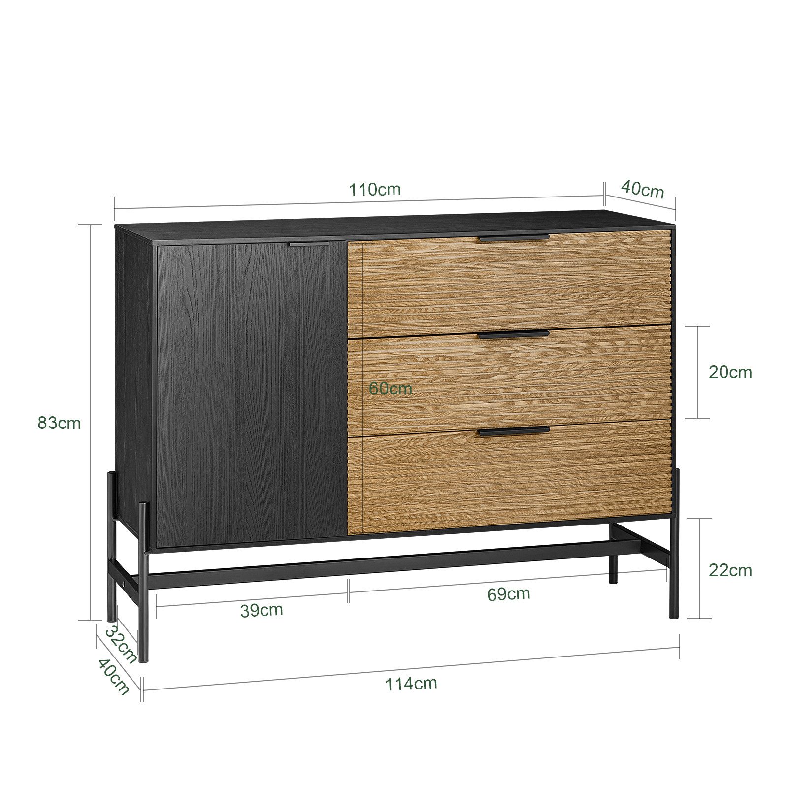 SoBuy Sideboard HFSB02, Küchenschrank Kommode Flurschrank Buffet Schuhschrank TV-Schrank