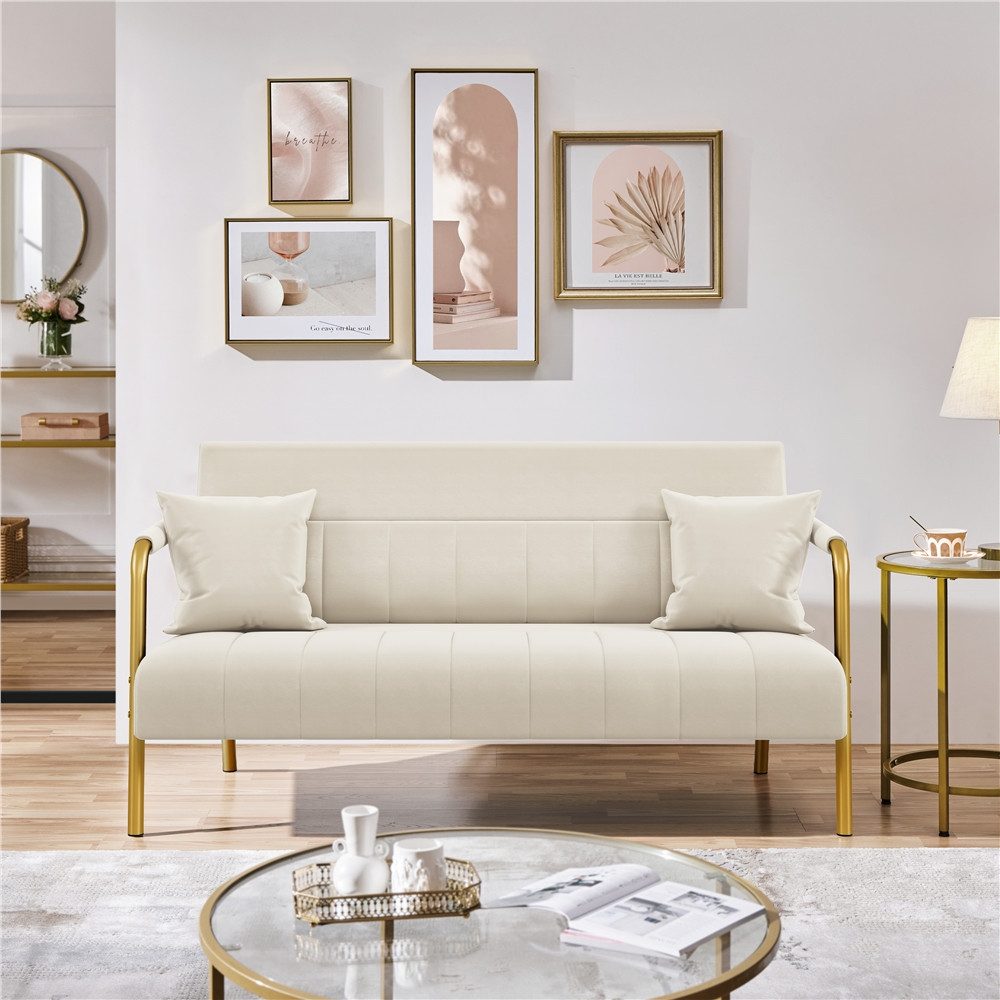 Yaheetech Sofa Polstersofa als 1- oder 2-Sitzer mit Samtbezug & Metallbeinen, Loveseat-Sofa mit 2 Lendenkissen fürs Wohnzimmer