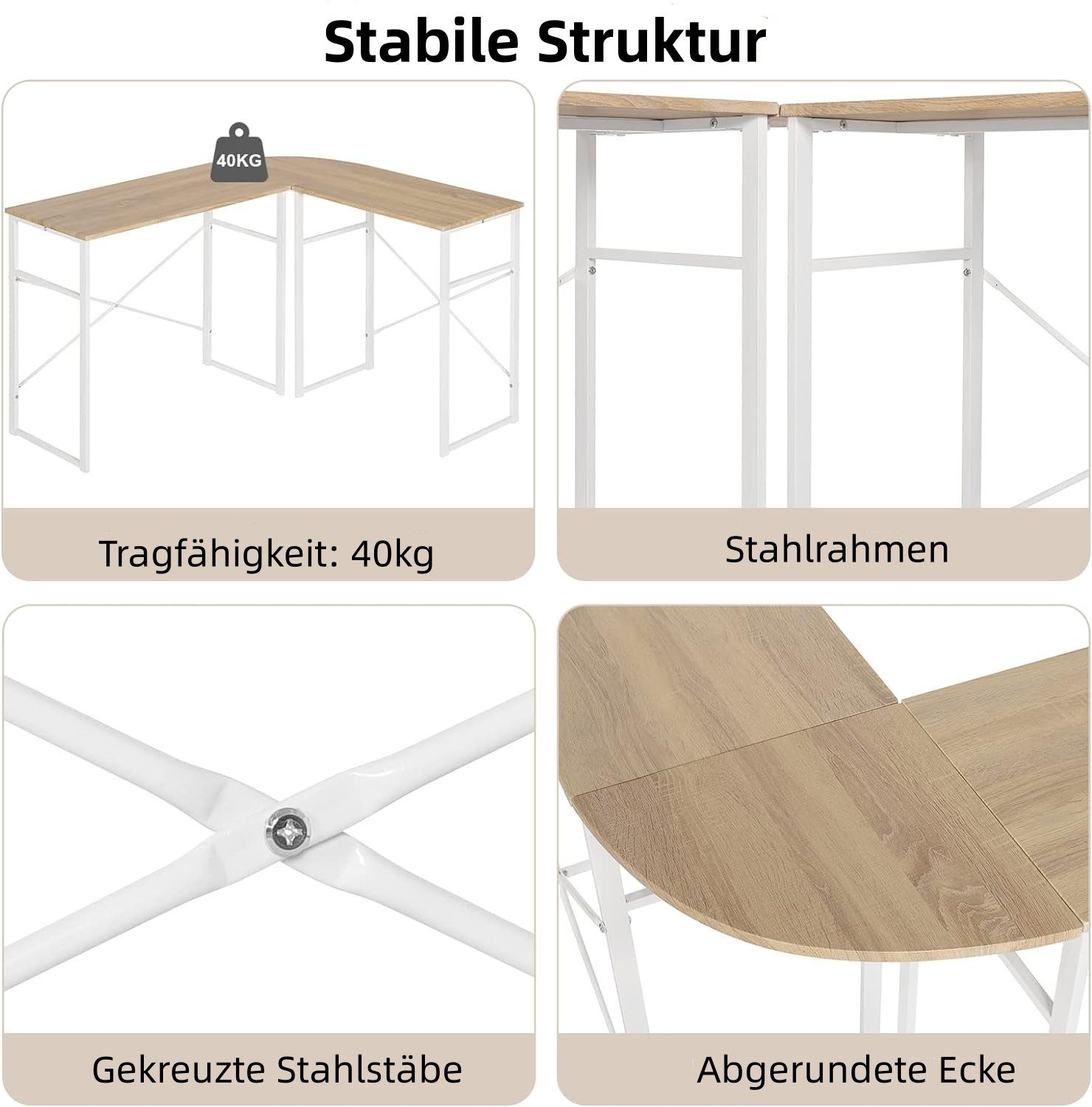Woltu Schreibtisch, L-Form Eckschreibtisch Holz Arbeitstisch, aus und Stahl