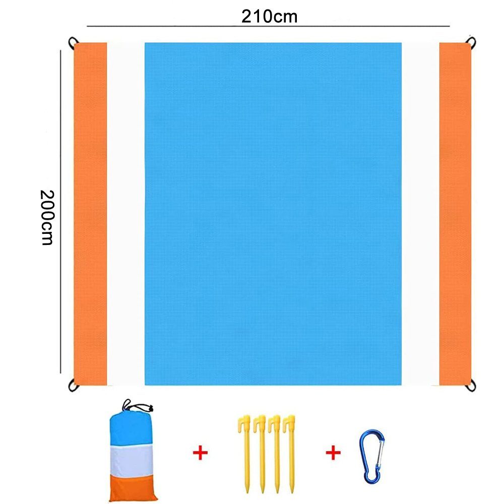 Wasserdicht Outdoor zggzerg Sandfrei Decke, Orange-White-Blue Picknickdecke200x210cm, Stranddecke Picknickdecke