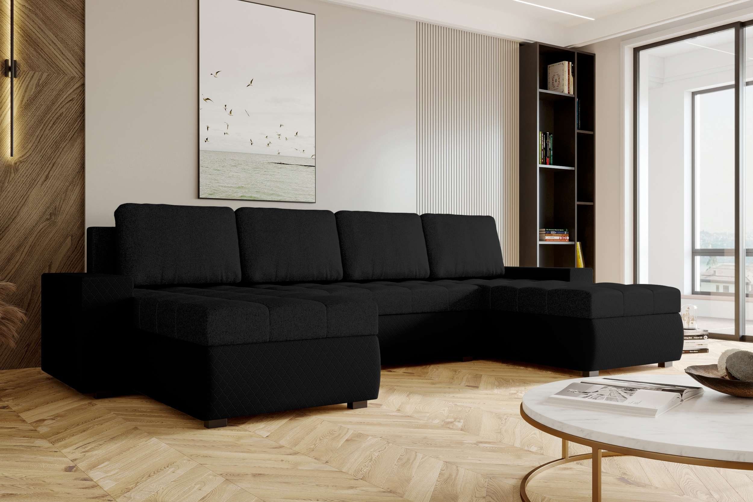 Stylefy Wohnlandschaft mit Eckcouch, Bettfunktion, Amelia, Design Bettkasten, Sitzkomfort, Modern U-Form, mit Sofa