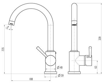 Schütte Spültischarmatur UNICORN (Mischbatterie) Hochdruck Küchenarmatur mit 150° schwenkbarem Wasserhahn