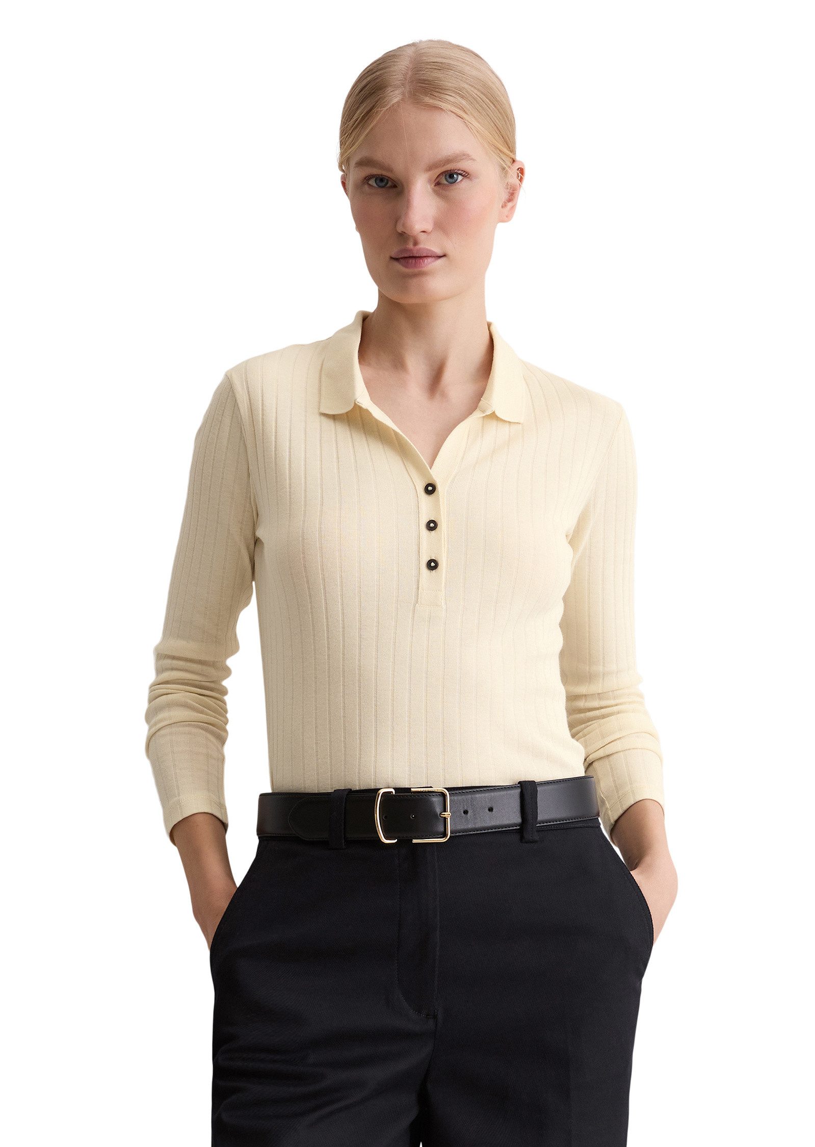 Marc O'Polo Langarm-Poloshirt aus Organic-Cotton-Modal-Mix