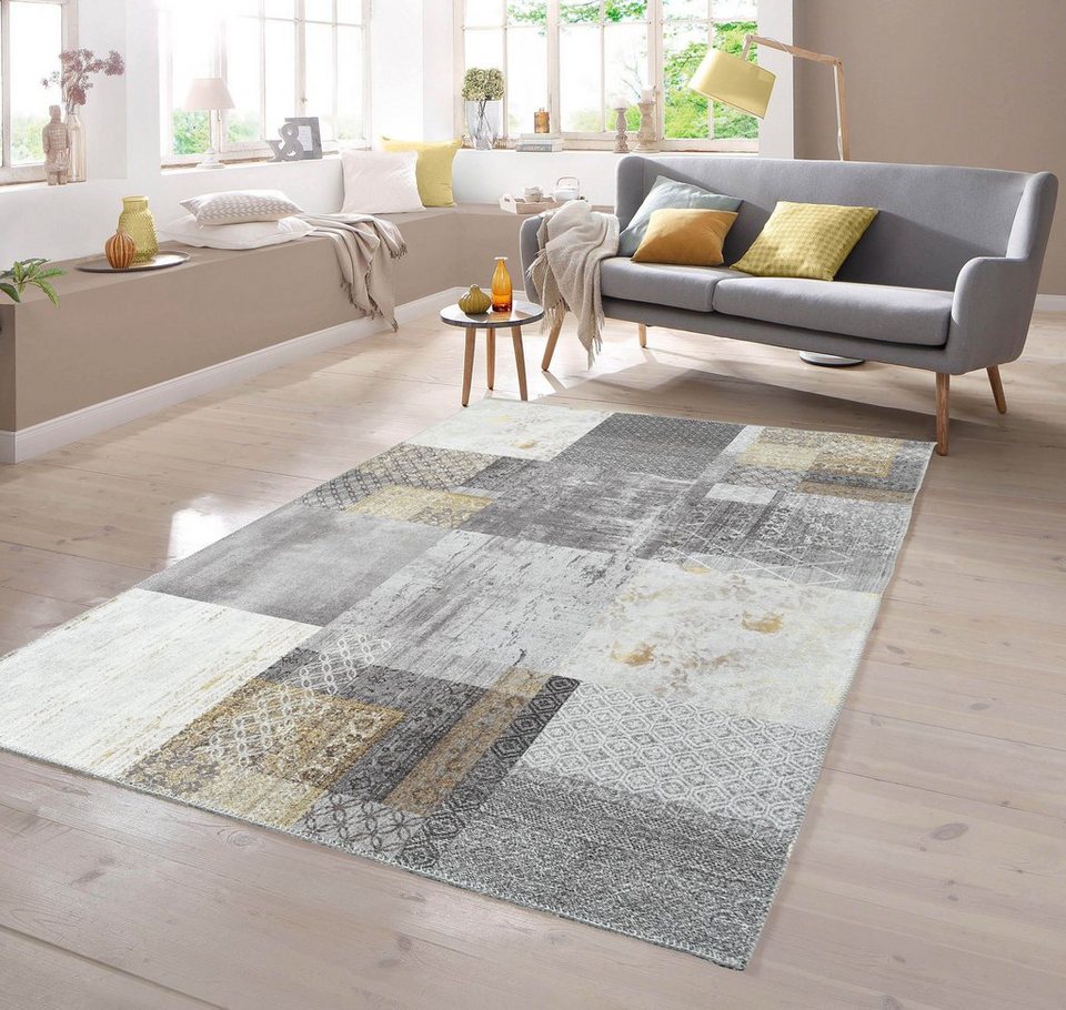 Teppich Klassischer Teppich mit orientalischen Verzierungen in grau gold,  TeppichHome24, rechteckig, Höhe: 7 mm