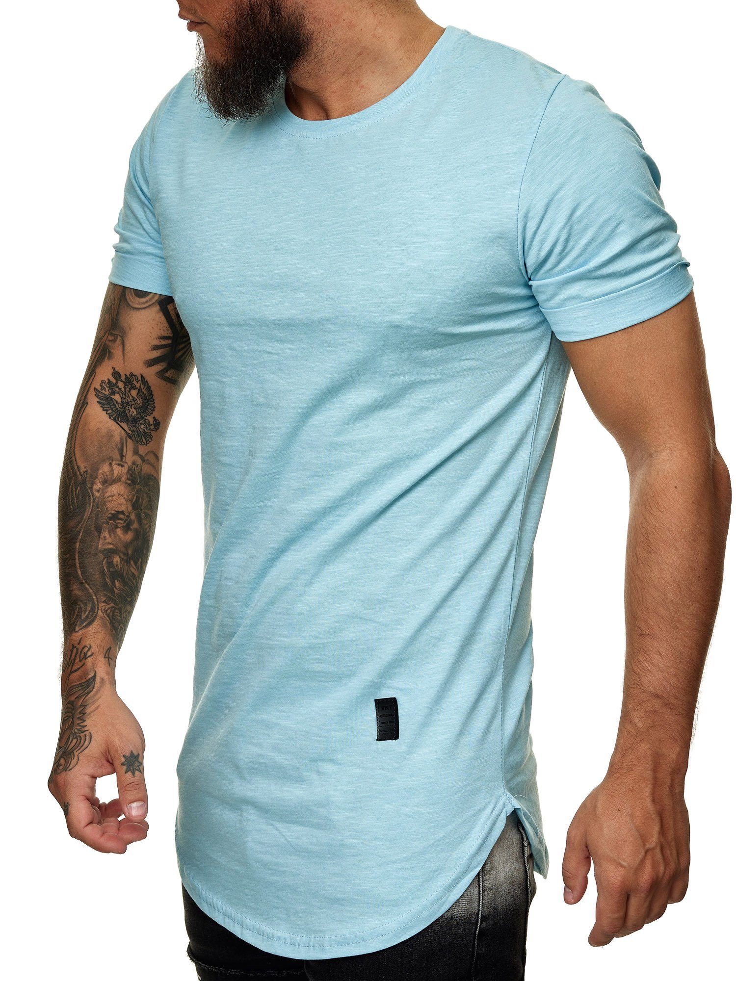 Code47 T-Shirt Oversize Herren Vintage T-Shirt Basic Shirt Round Neck Zipper Shirt (1-tlg) Türkis