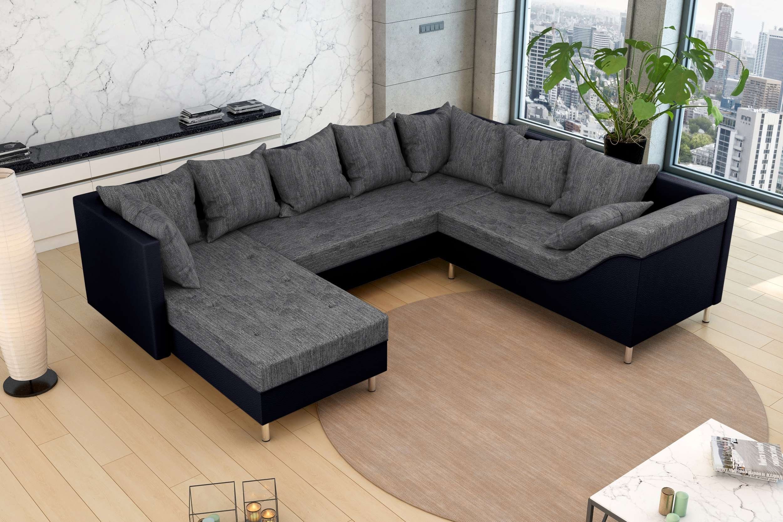 Design, Wohnlandschaft rechts bestellbar, U-Form, Lotos, oder made in Raum stellbar, links im Europa frei mane Stylefy Sofa, Modern