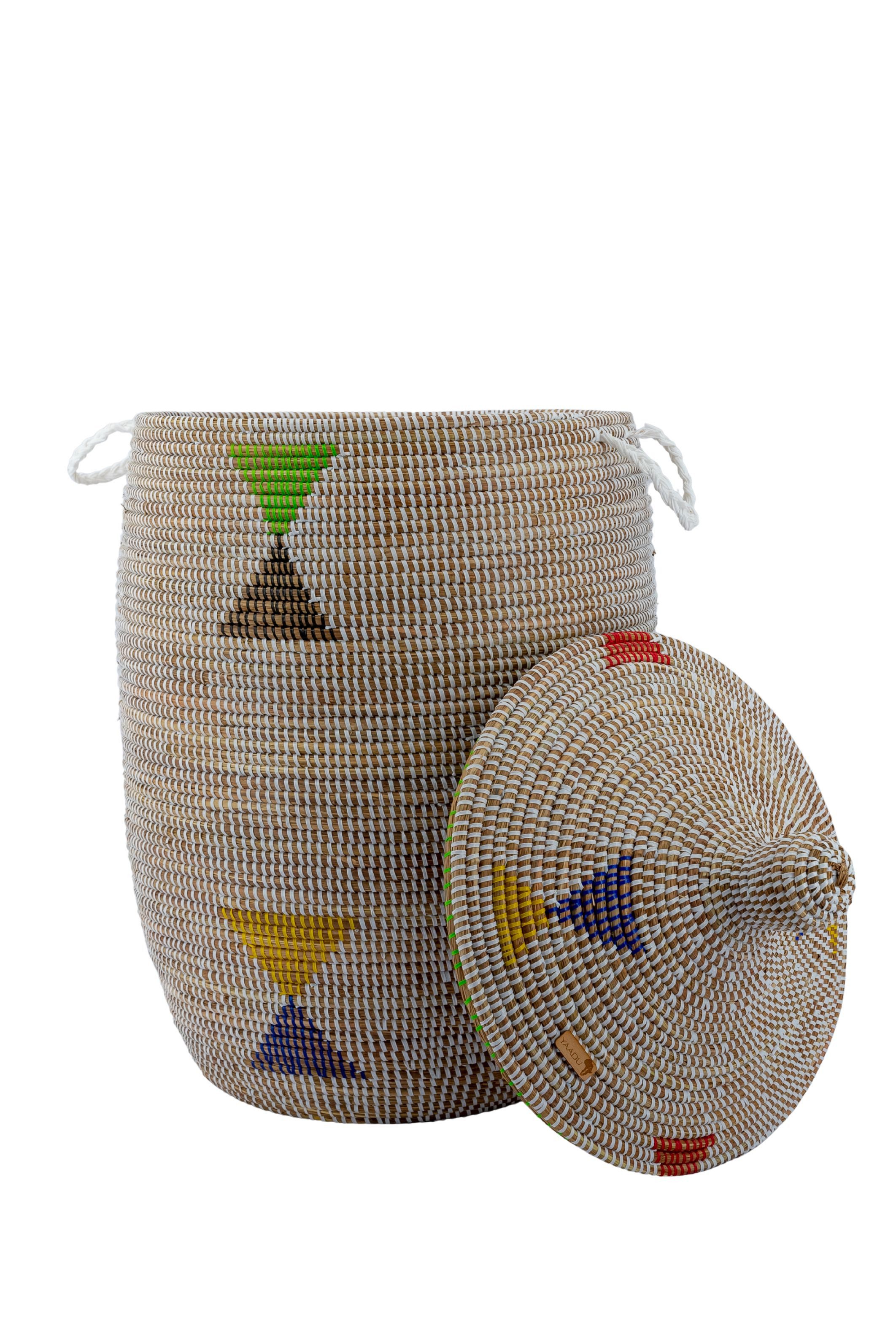 YAADU Wäschekorb mit Deckel 100L – Wäschesammler, Wäschetruhe, Aufbewahrungskorb, Handgefertigt in Afrika aus traditioneller Flechtkunst – Bild 2 von 5