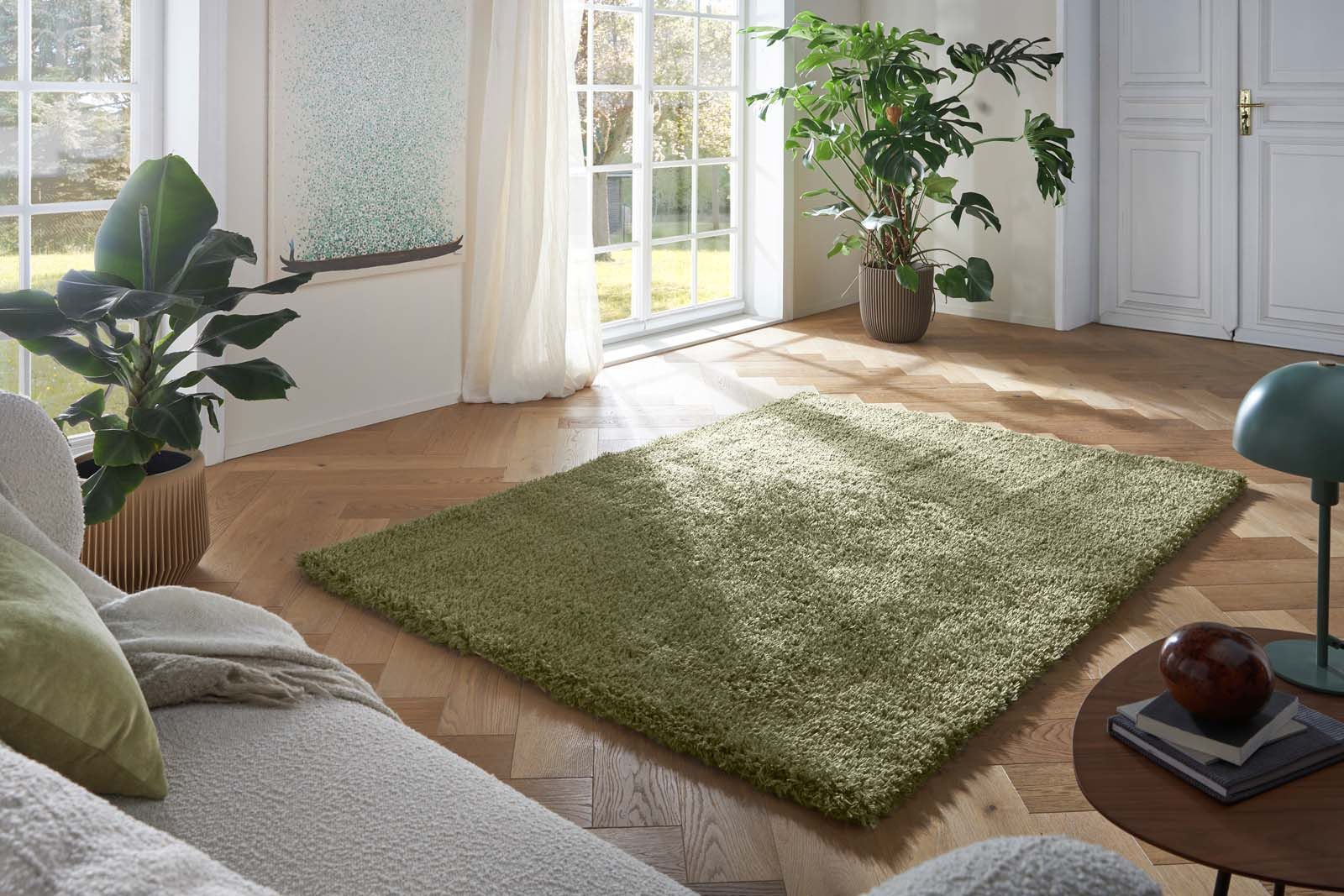 TaCa Home Flokati-Teppich Flokati Langflorteppich Shaggy Gruen – Hochflor 52 mm, rechteckig, Höhe: 52 mm, Wohnzimmer Schlafzimmer Esszimmer, grün - 60 x 120 cm