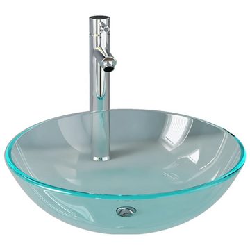 vidaXL Waschbecken Waschbecken mit Armatur und Ablaufgarnitur Hartglas