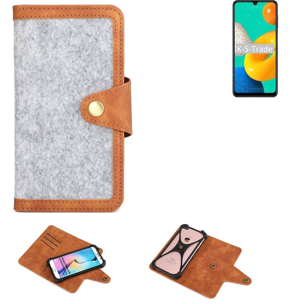 K-S-Trade Handyhülle für Samsung Galaxy M32, Handyhülle Schutzhülle Filz-Hülle Kunst-Leder hellgrau braun