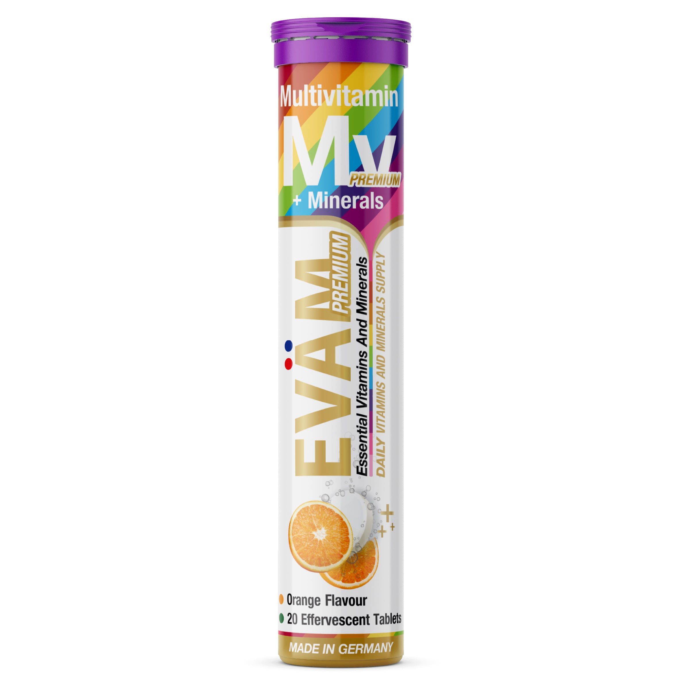 EVÄM Multivitamin + Mineralien Brausetabletten, Orange, vegan Brausetabletten, 1 er 20 St., 82 g, Made in Germany