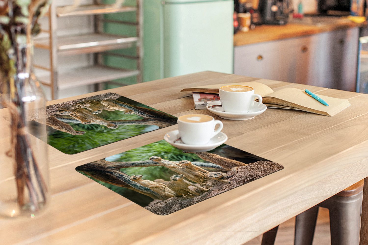 MuchoWow Platzset Erdmännchen - Familie - Tiere, (6-St), Platzsets, Tischset, Abwaschbar, Tischsets, Platzdeckchen