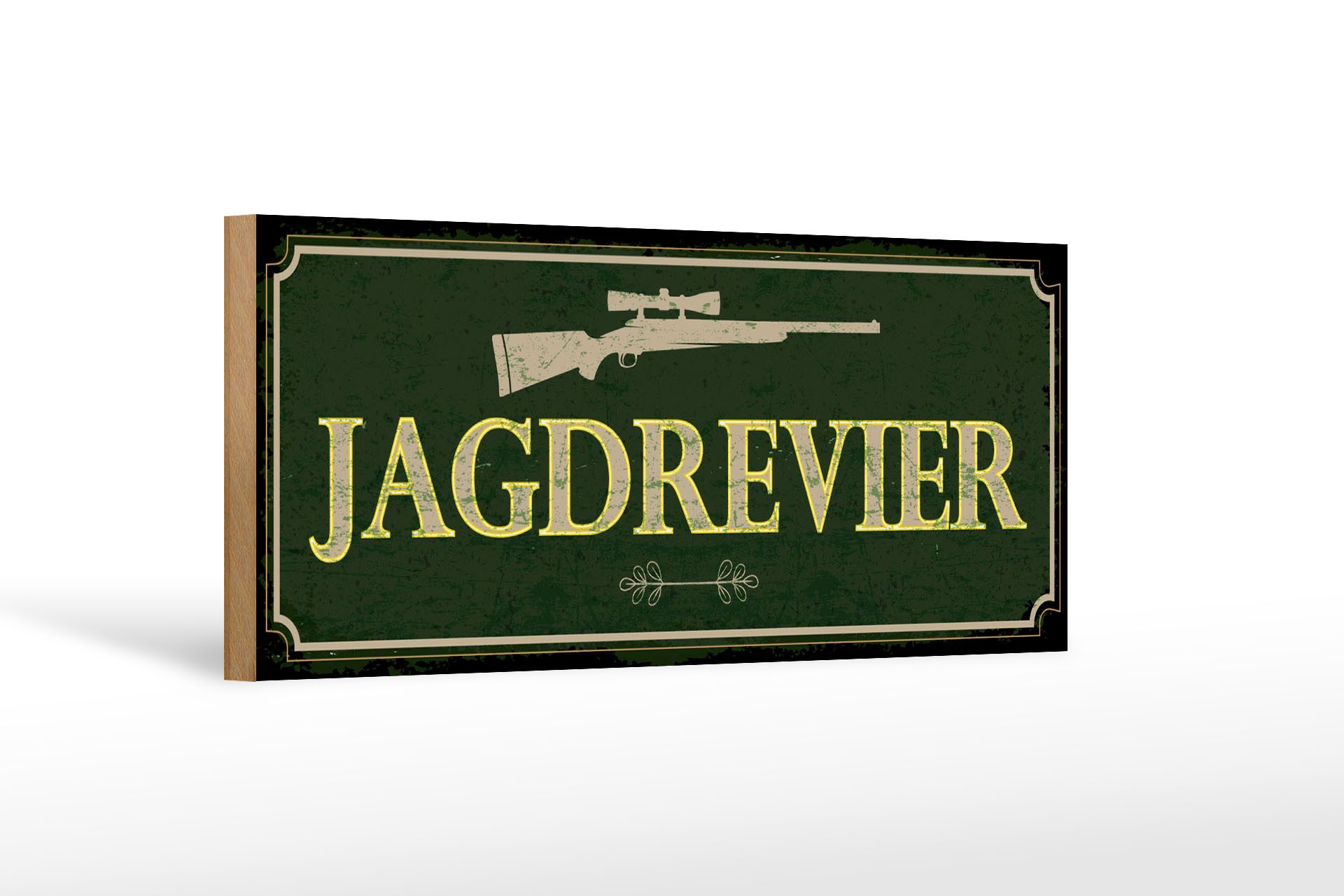 Femer GmbH Holzbild Hinweis 27x10 cm Jagdrevier Jagdgewehr, (1 St), Glatte Holzfaserplatte (MDF), vorn beschichtet