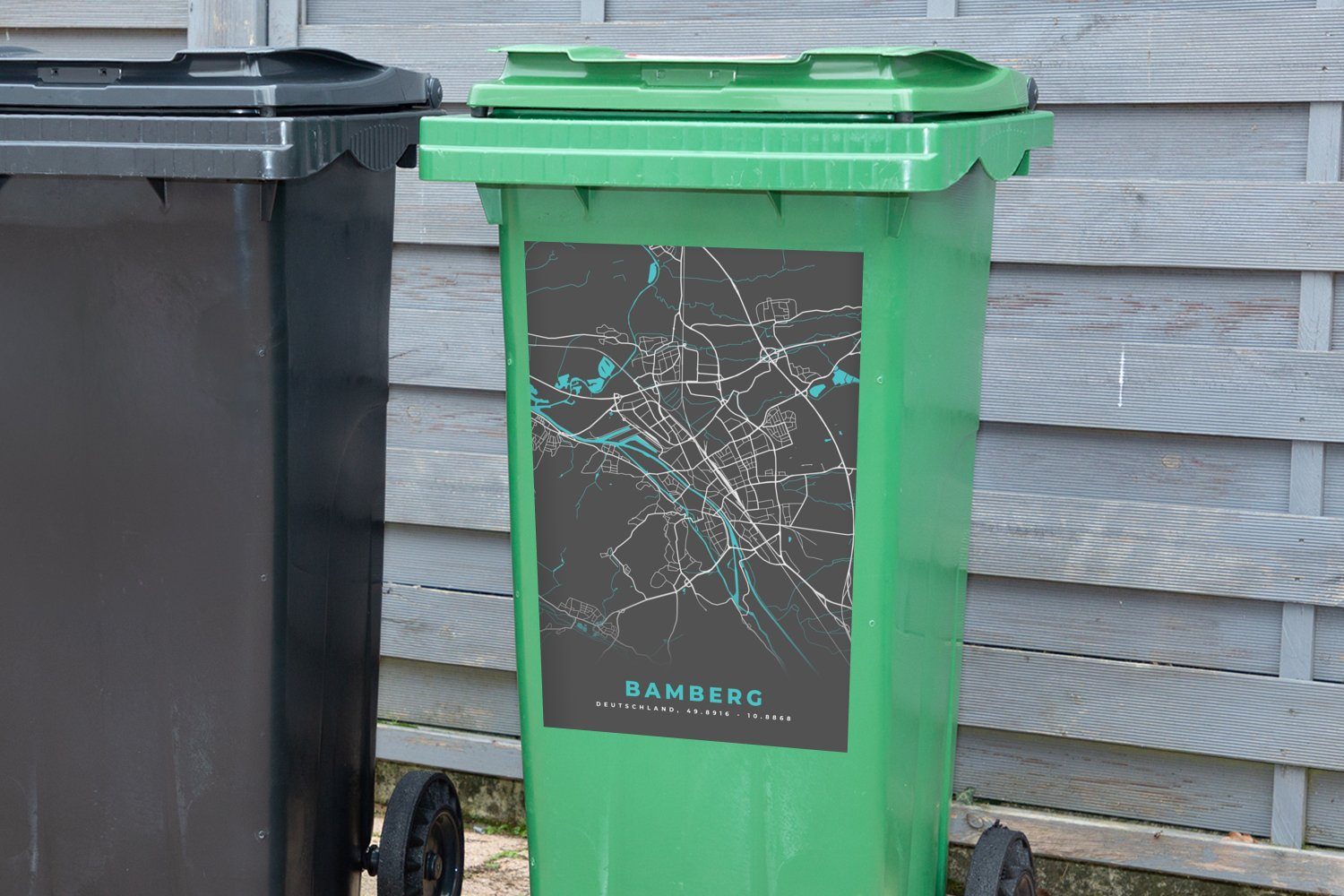 Wandsticker Sticker, Stadtplan - - Abfalbehälter Blau Deutschland - Mülltonne, (1 Container, MuchoWow Bamberg - Mülleimer-aufkleber, St), Karte