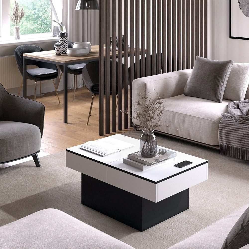 Vicco Couchtisch Boto, Schwarz/Weiß, 95 x 58 cm Ausziehbar