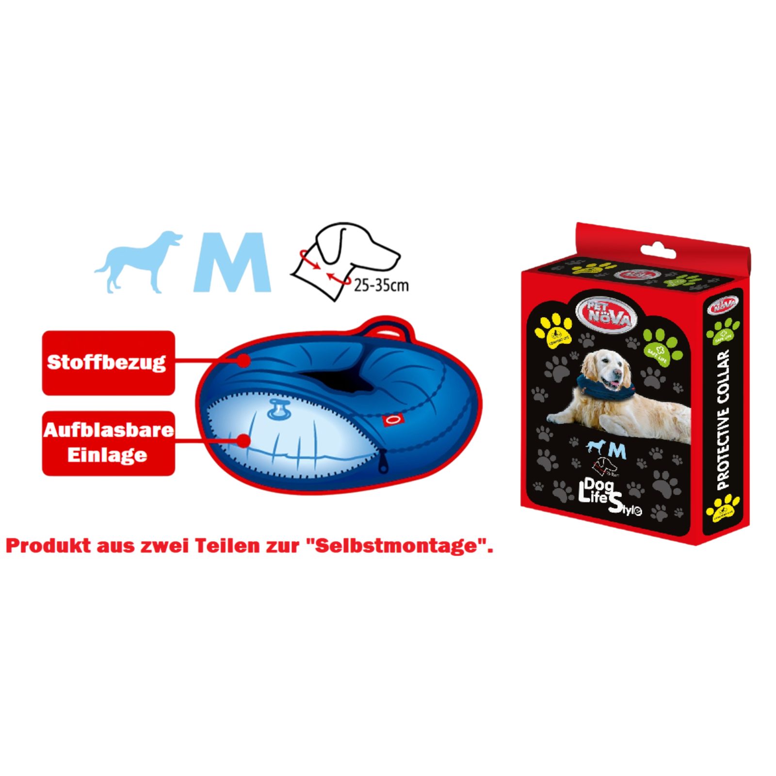AQUA NOVA Schutzkragen Aufblasbarer Schutzkragen Halskrause für Hunde Katzen Leck Wundschutz, Aufblasbar, Komfortkragen, Leck- & Wundschutz, Verstellbar
